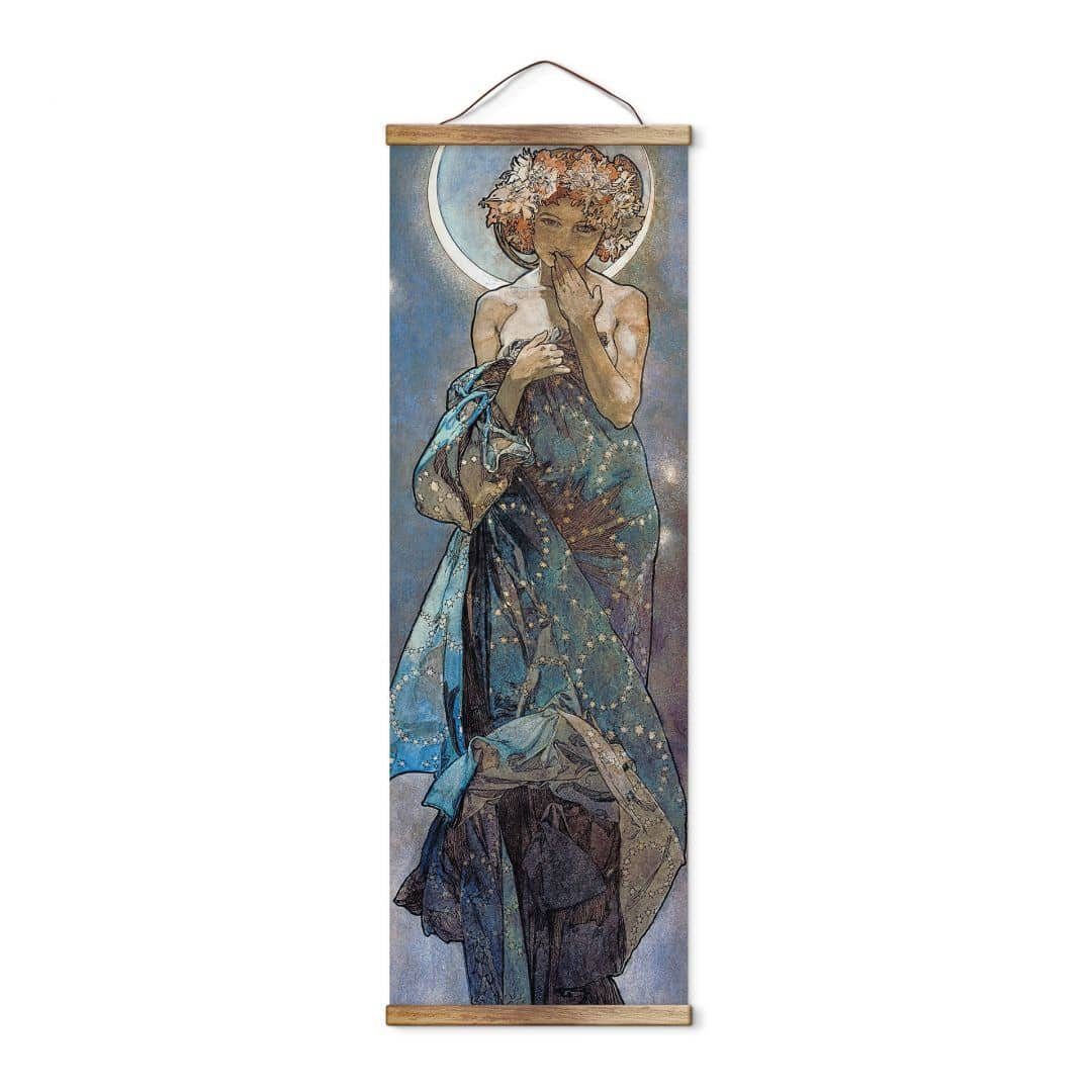 K&L Wall Art Leinwandbild Vintage Stoffbild Poster Mucha Mond Sterne Wand-Teppich Deko, Jugendstil Kunstdruck Banner ohne Zubehör