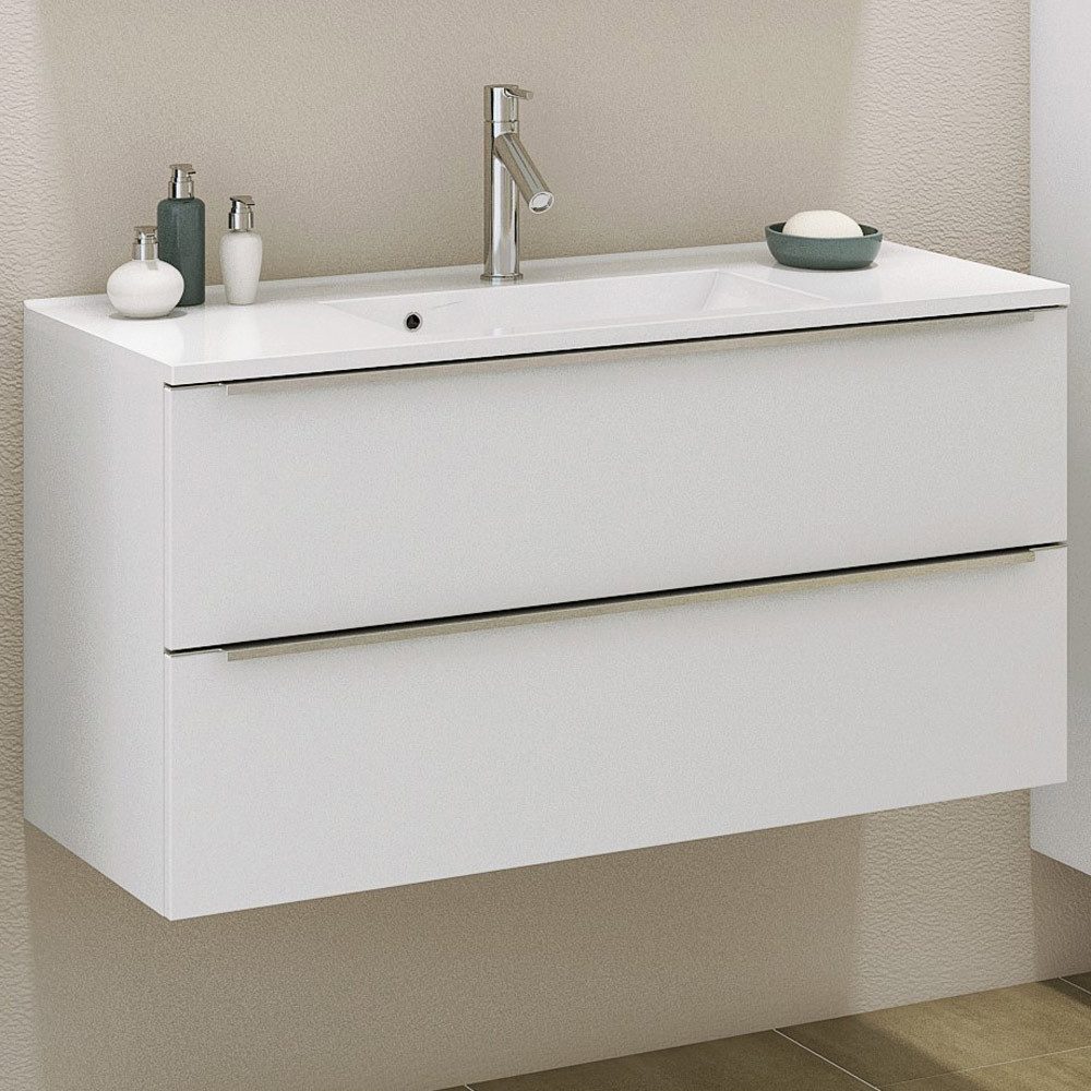 Lomadox Waschtisch GHOM-03, 100cm in Matt weiß mit 2 Softclose-Auszügen, B/H/T ca. 100/54/48 cm