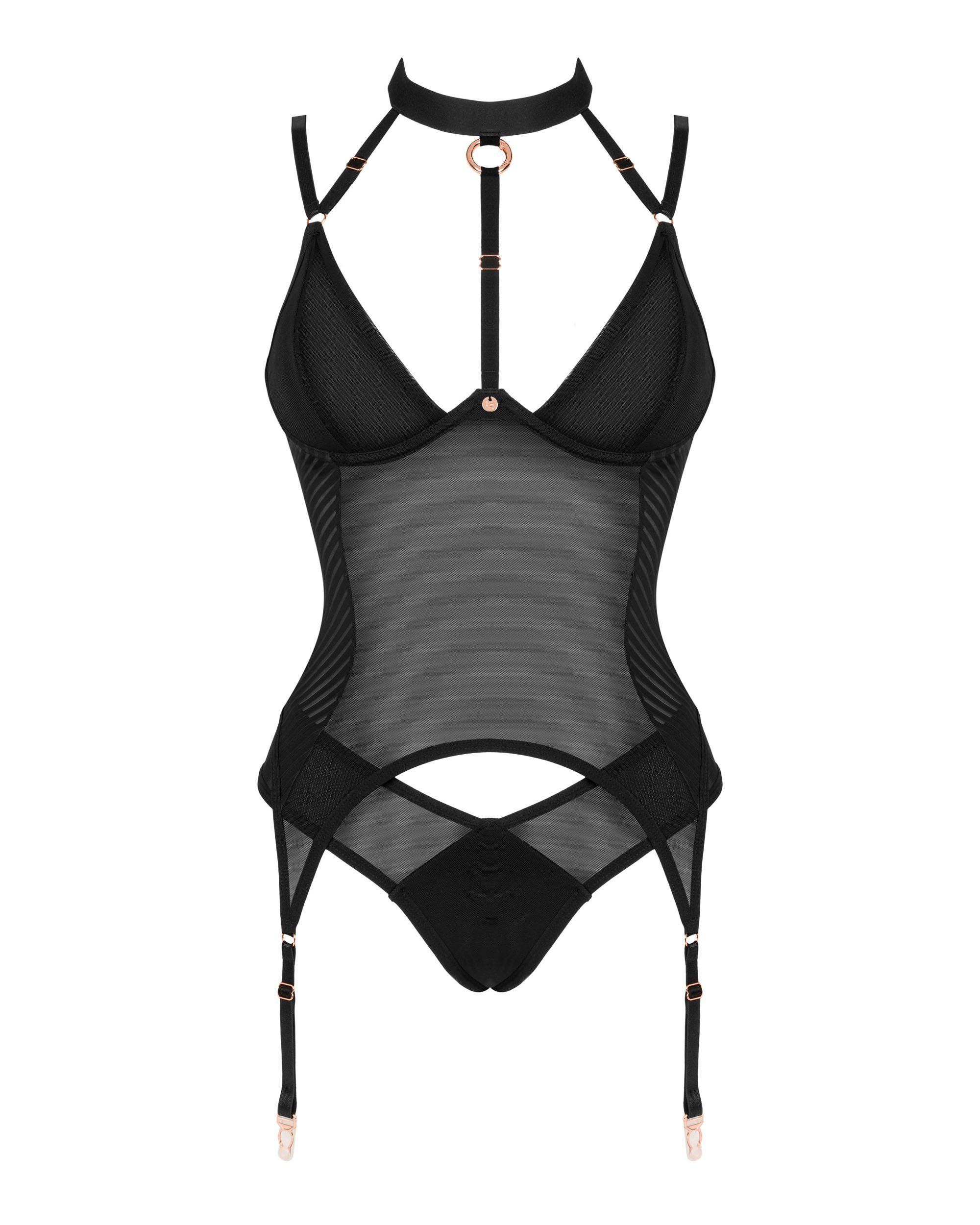 Obsessive Corsage Corsage Brasica schwarz mit Strapse transparent (Set)