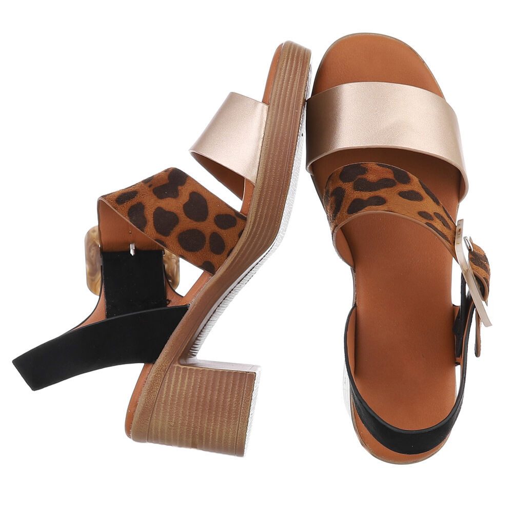 Ital-Design Elegante Sandalette mit Animal Print für Damen Sandalette (89929853) Blockabsatz Sandalen & Sandaletten in Gold