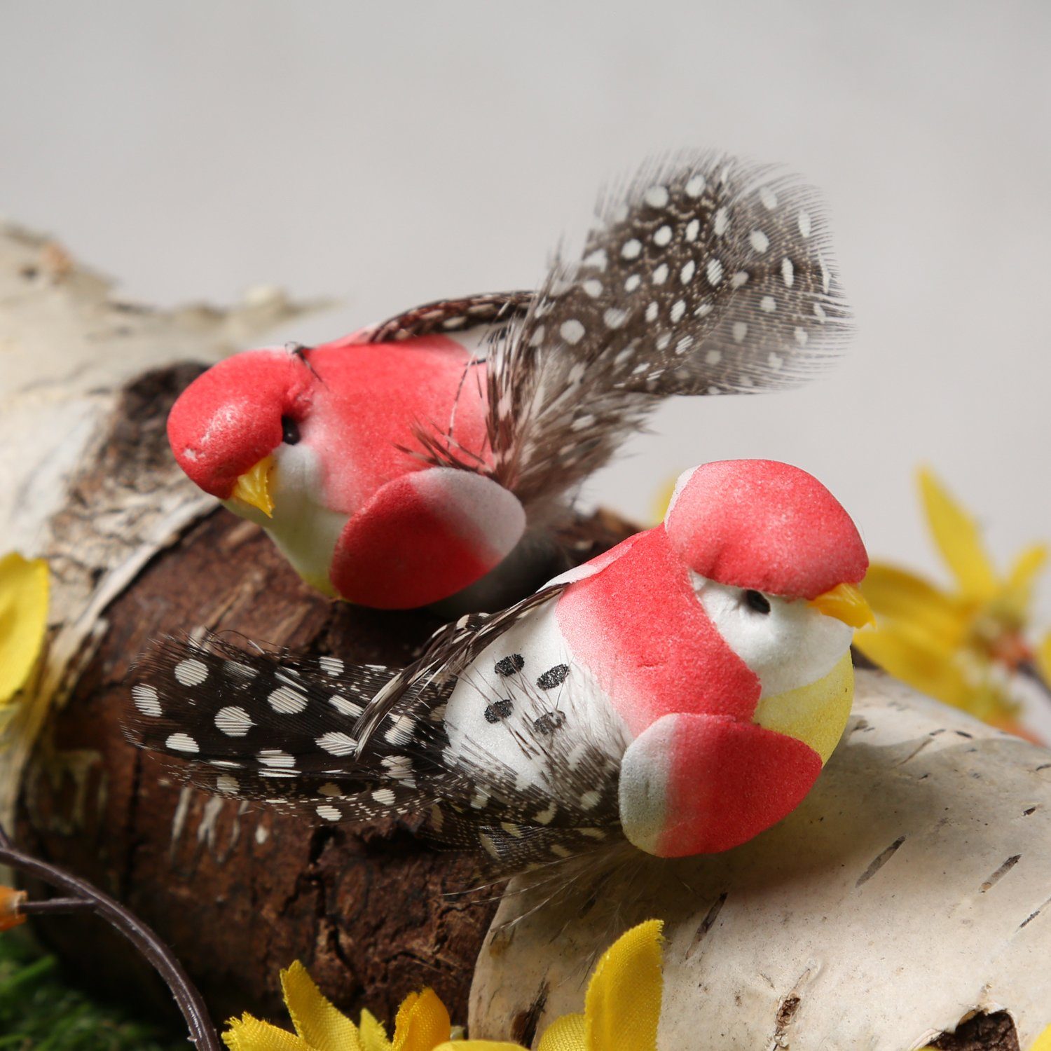 MARELIDA Tierfigur Osterdeko 2St mit St) pink 2,5cm Federn (2 Mini Deko Klammer Frühling Vögel