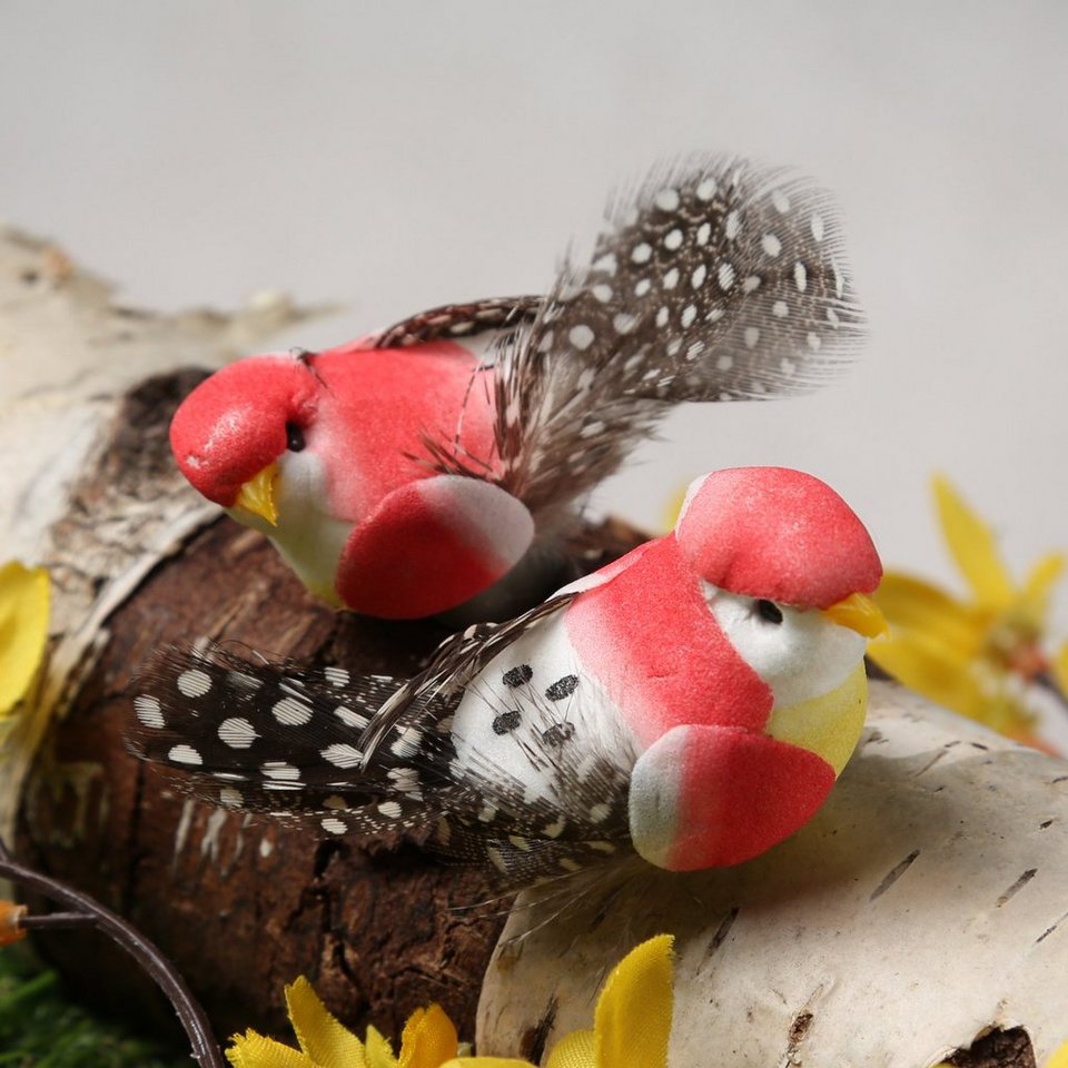 MARELIDA Tierfigur Mini Deko Vögel mit Federn Klammer Frühling Osterdeko  2,5cm pink 2St (2 St)