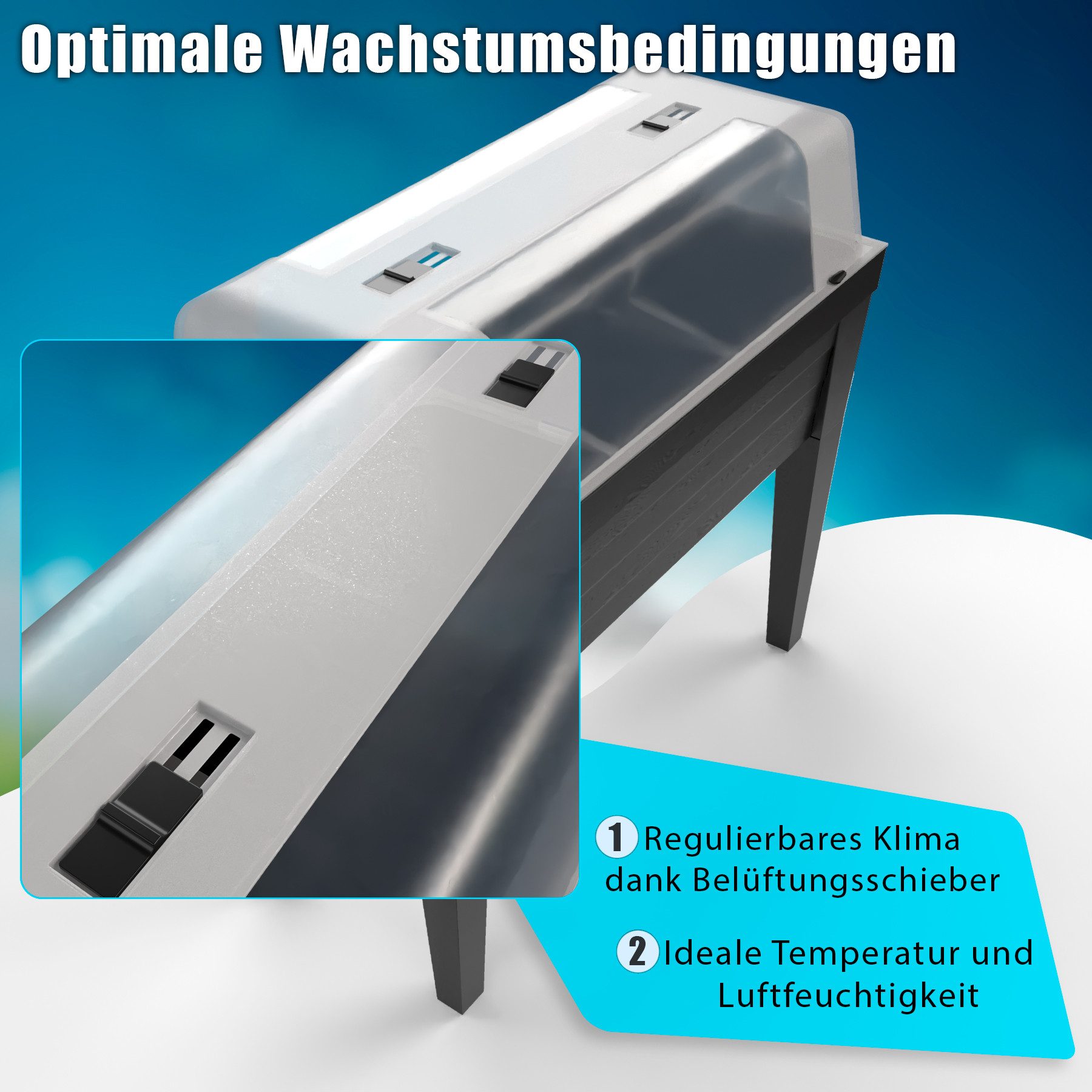 BigDean Hochbeet XXL Balkon mit Abdeckung aus robustem Kunststoff abnehmbare Beine (Stück, 1 St., Hochbeet), Integriertes Wasserablaufsystem mit Filter gegen Staunässe