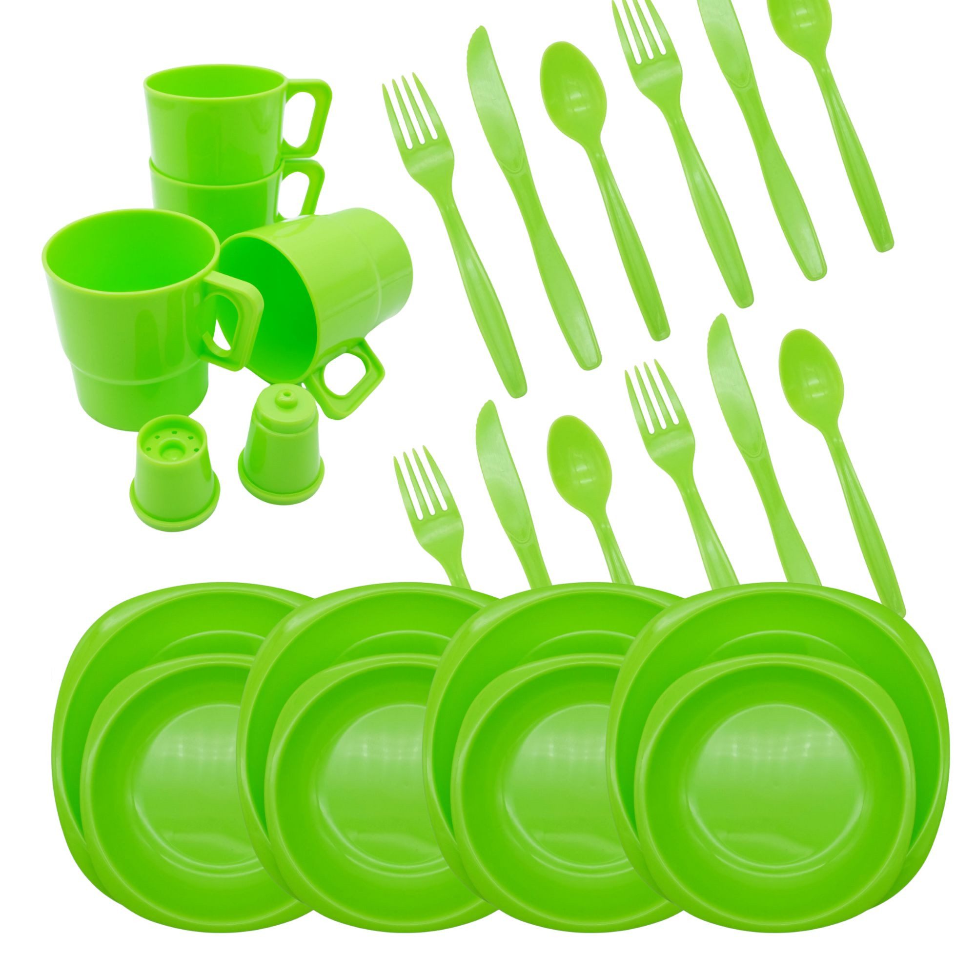 BEAZZ Geschirr-Set Campinggeschirr Set 4 Personen 26 teilig, Picknick Geschirr Set (26-tlg), 4 Personen, Kunststoff, BPA-frei, platzsparend, leicht