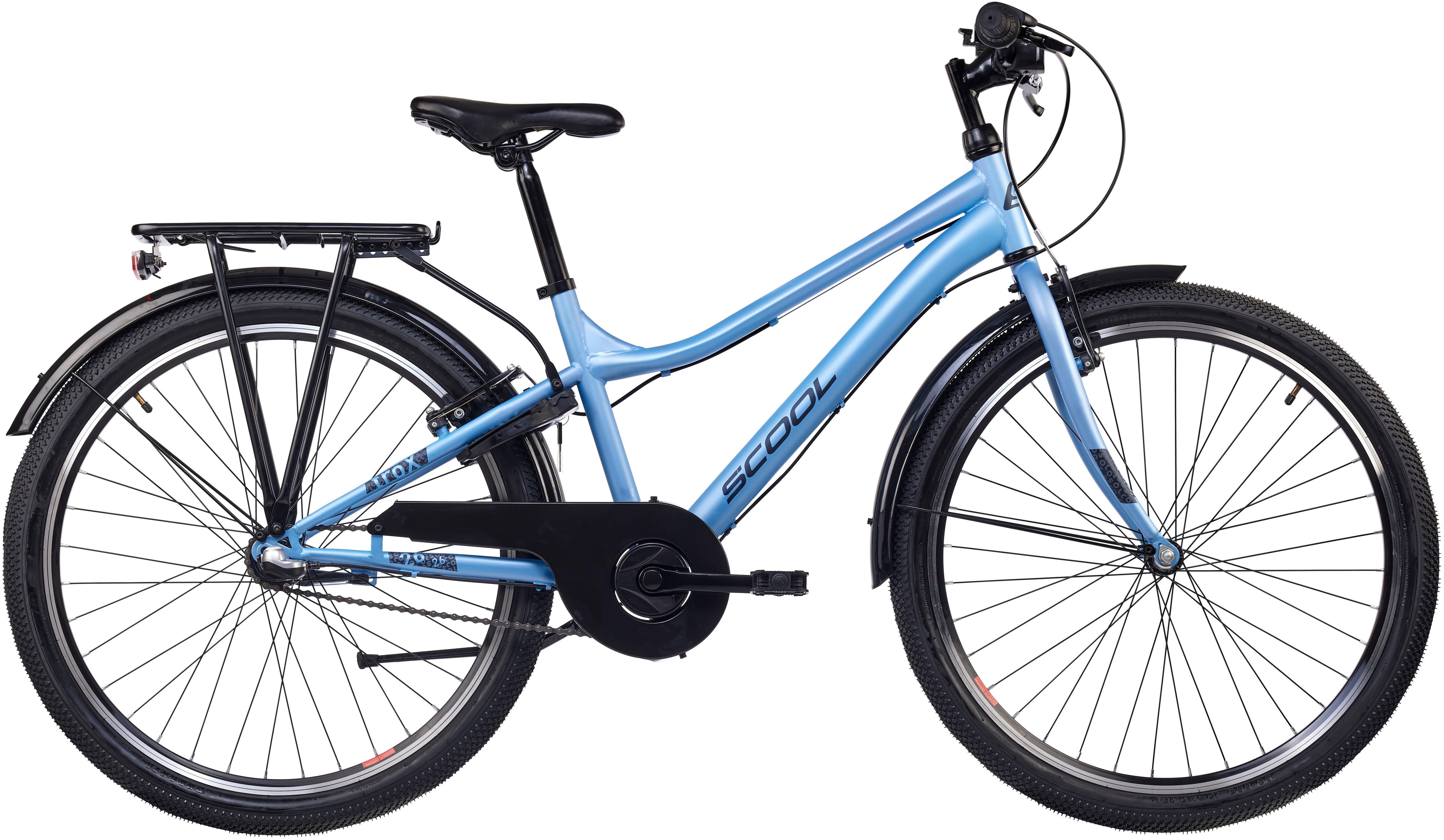 S’COOL Jugendfahrrad S'COOL troX, 3 Gang Shimano, Nabenschaltung, 26 Zoll, Jugendliche, mit Gepäckträger und Schutzblech