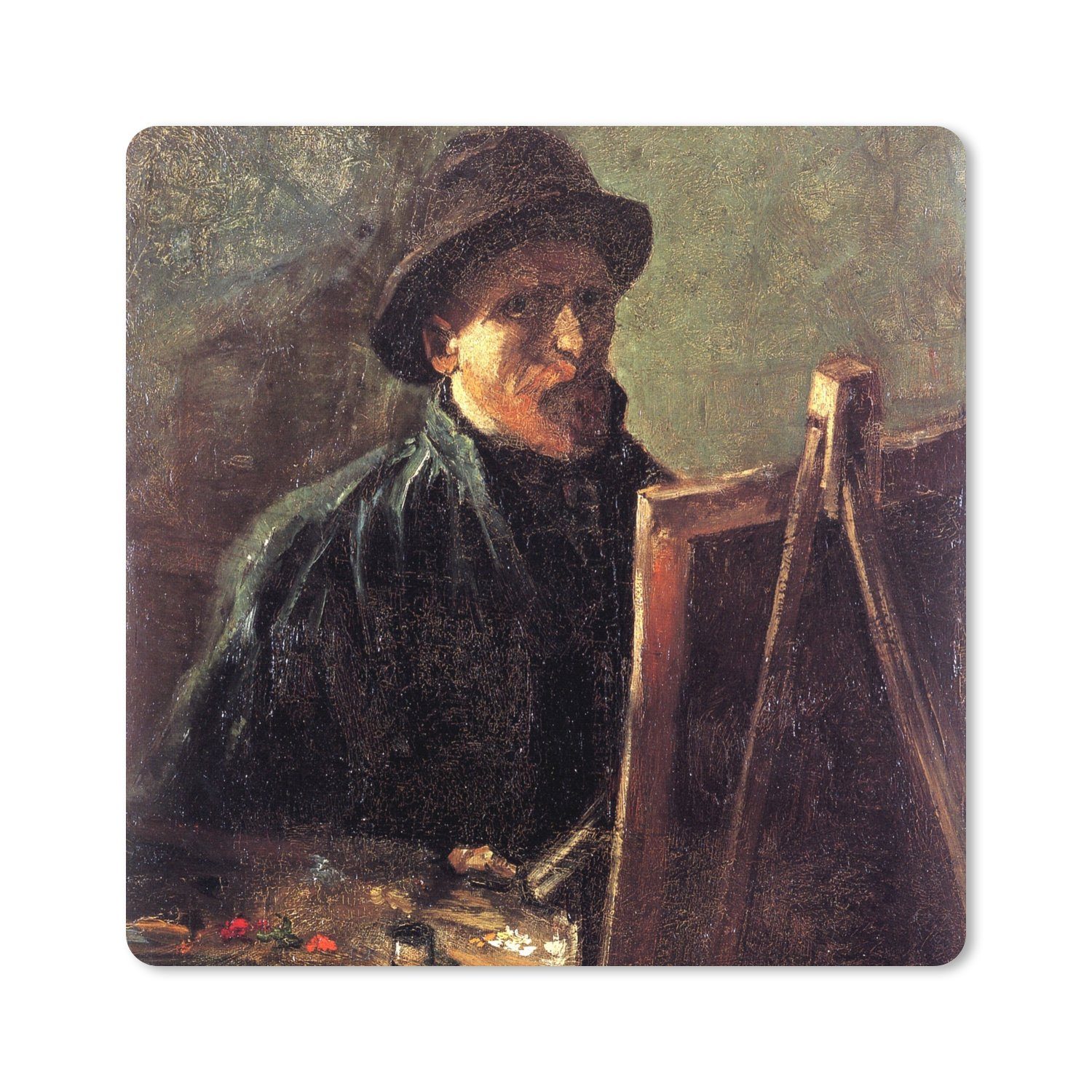 MuchoWow Gaming Mauspad Selbstbildnis als Maler - Vincent van Gogh (1-St), Gaming, Rutschfester Unterseite, Mausunterlage, 80x80 cm, XXL, Großes
