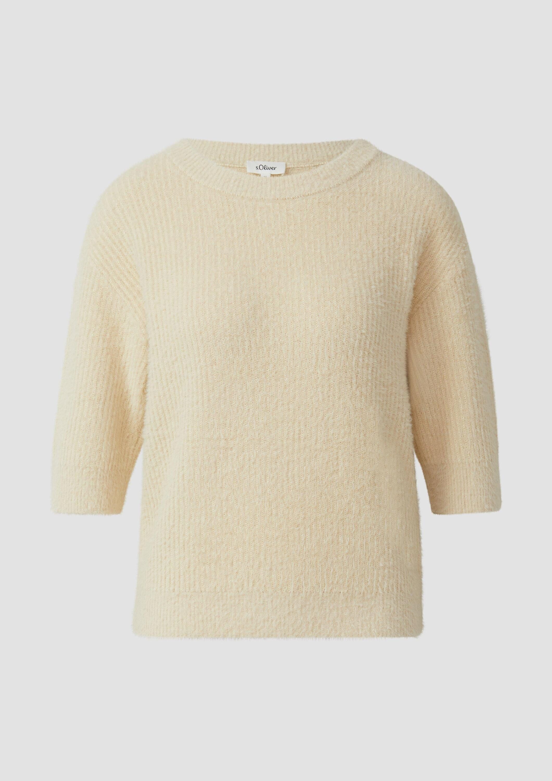 s.Oliver Kurzarmpullover Strickpullover Flauschiger Strickpullover mit halbem Arm