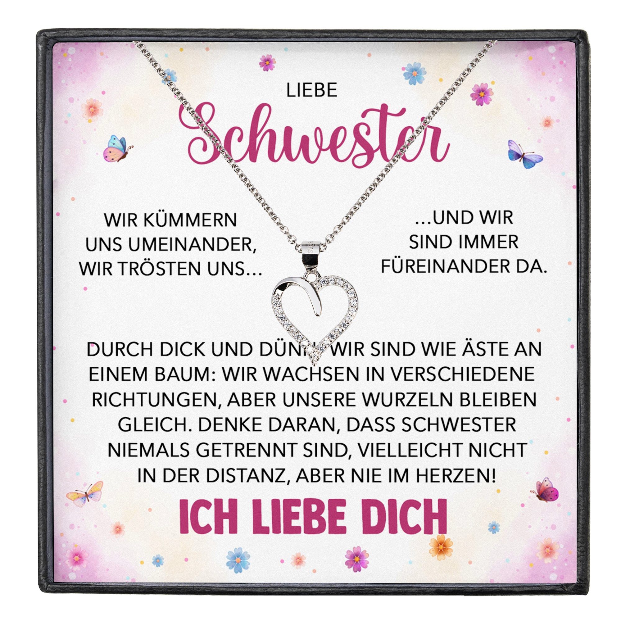 Schmuckset Liebe Schwester Geschenk Frauen Mädchen Herz Halskette Geschwister