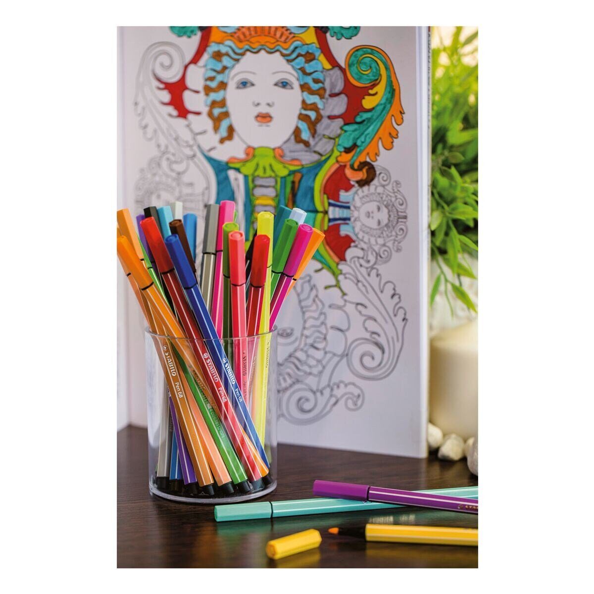 Filzstift Schreibfarbe 68, Schaftfarbe = wasservermalbar Pen (6-tlg), STABILO