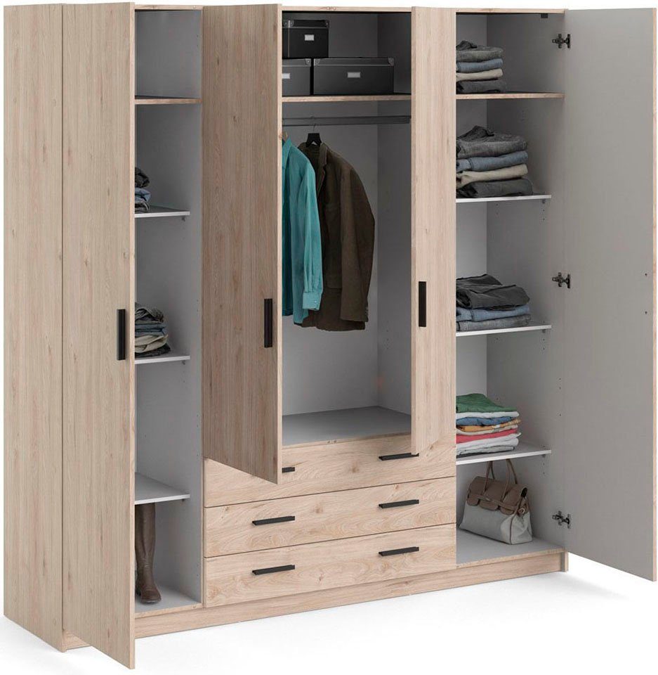 Home affaire Kleiderschrank Sprint, viel Stauraum, robuste Qualität, 3 Breiten 98, 147, 195 cm Breite 98,5/147 oder 195,5 cm, je mit Einlegeböden und Kleiderstange
