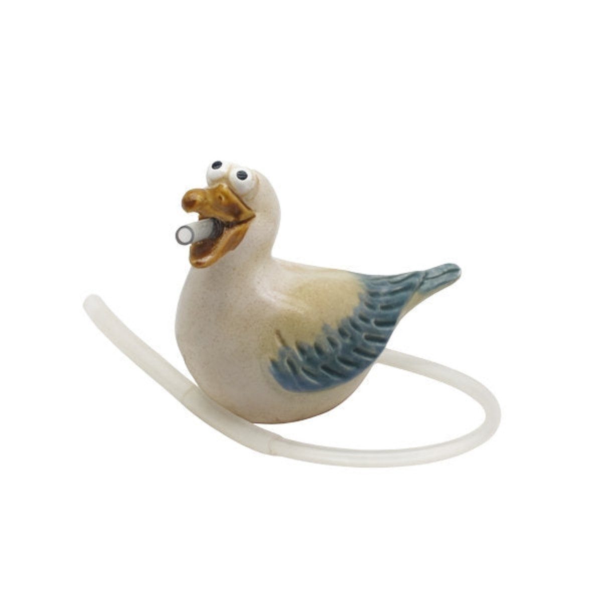finehomegarden Teichfigur Wasserspeier Möwe und Pumpe blau-natur Steinzeug Wasserspiel, (1-St), 16x8cm H12cm Miniteich, Wasserschale, Terrasse & Balkon