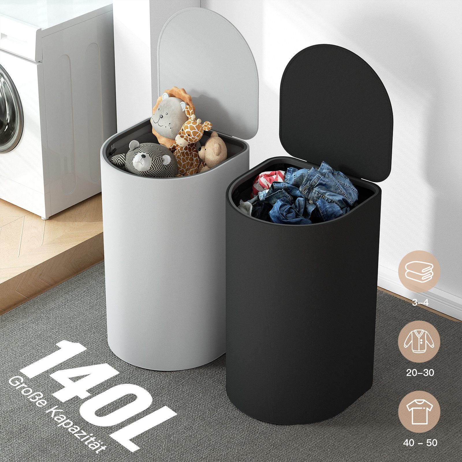 Rainsworth Wäschekorb 140L Wäschesammler - 4 Herausnehmbaren Wäschesäcke günstig online kaufen