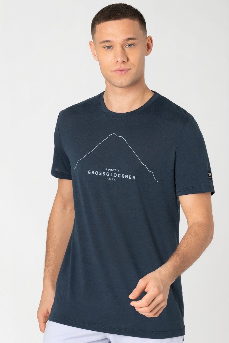 Print-Shirt Grey Merino SUPER.NATURAL T-Shirt GROSSGLOCKNER TEE Blueberry/Vapor M Merino-Materialmix wärmender