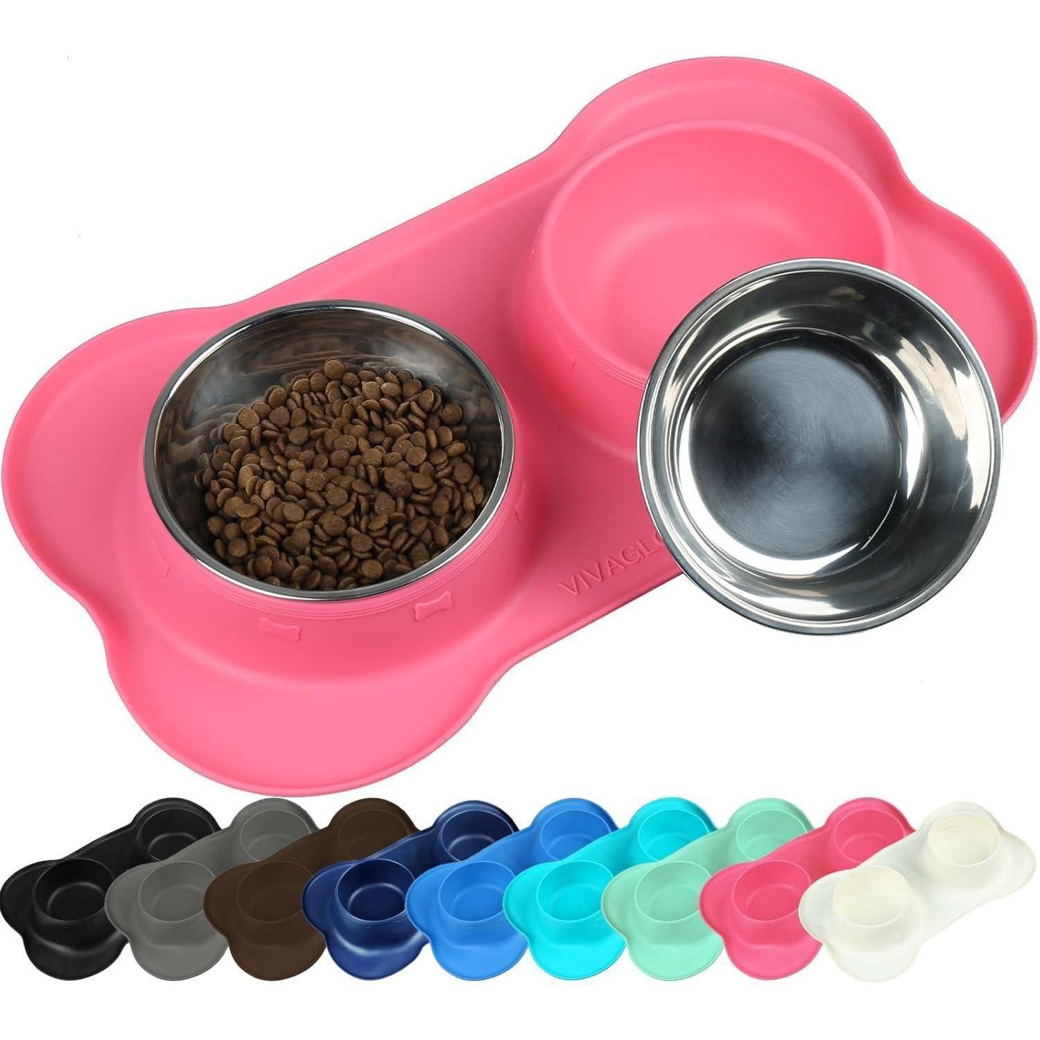 LuxusKollektion Napf-Set Hundenapf Splashfree Edelstahl Silikon Rutschfest 450ml ea. Rosa