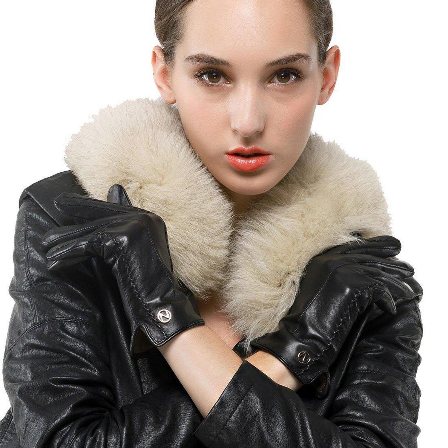 LuxusKollektion Lederhandschuhe Damen Nappa Leder Handschuhe Kaschmirfutter Schwarz (1-St)