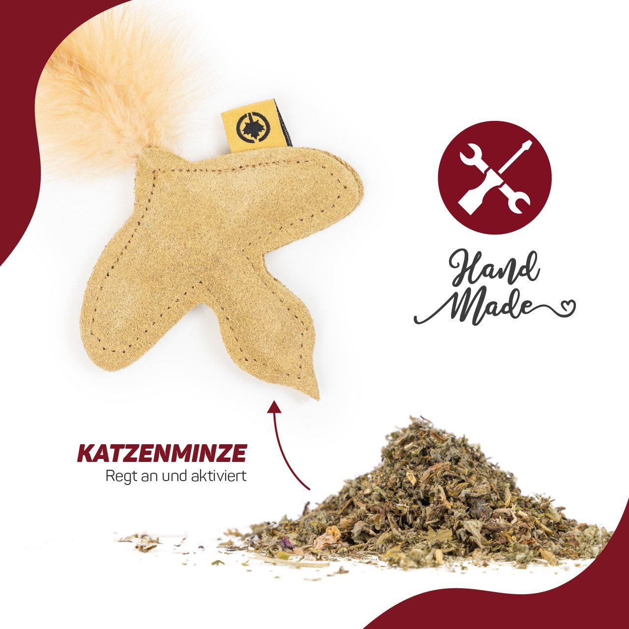 Canadian Cat Company Tier-Intelligenzspielzeug Katzenspielzeug Duft-Kissen aus Leder mit Katzenminze, Flieger