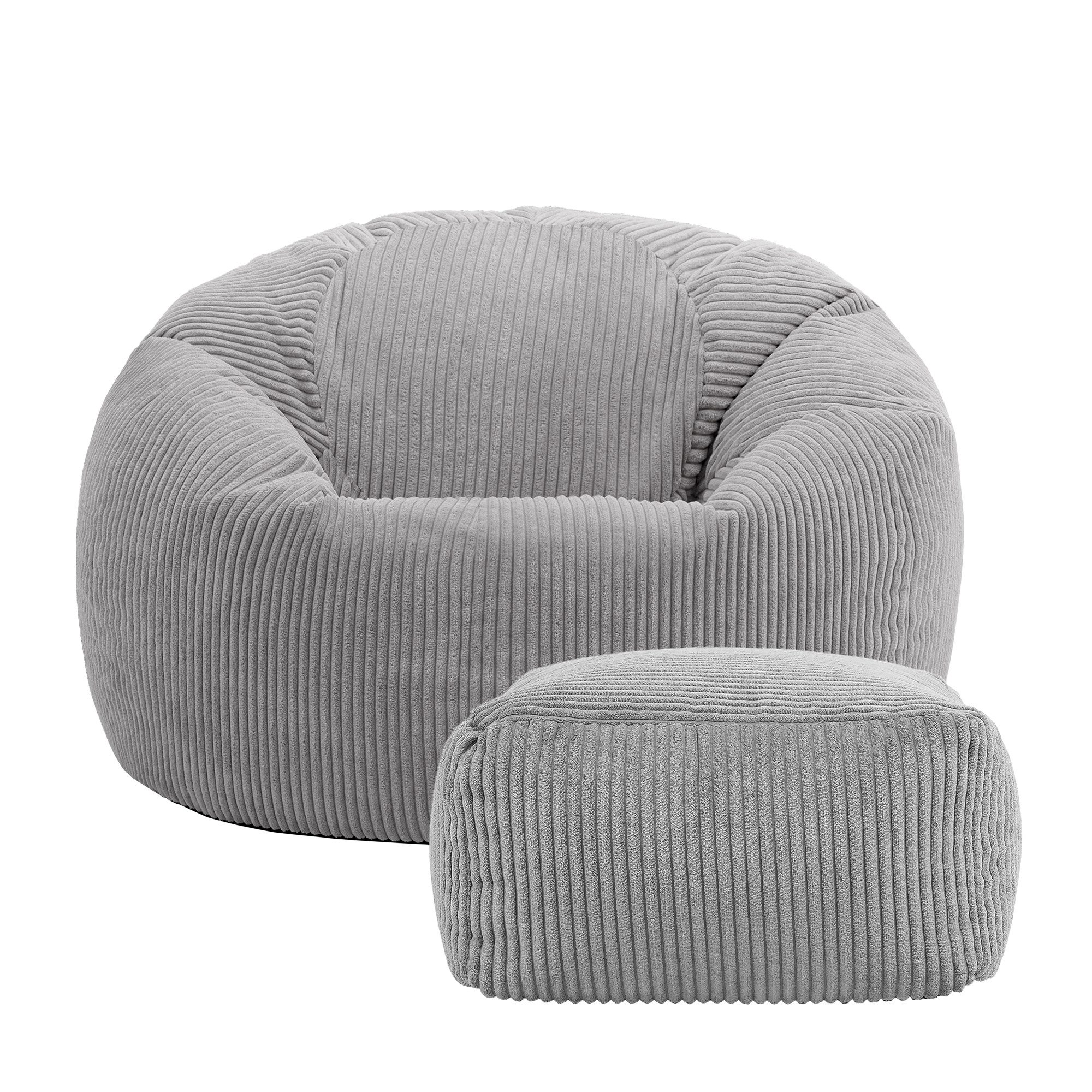 icon Sitzsack Erwachsene aus Cord „Kingston“ mit Hocker (Spar-Set, 1 x Sitzsack, 1 x Fußhocker), 85x50cm, Made in Germany, für Erwachsene & Kinder – Bild 4 von 5