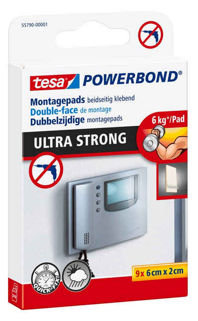 tesa Doppelklebeband POWERBOND Ultra Strong Klebepads (Packung, 9-St) max. 6 kg - 9er Pack