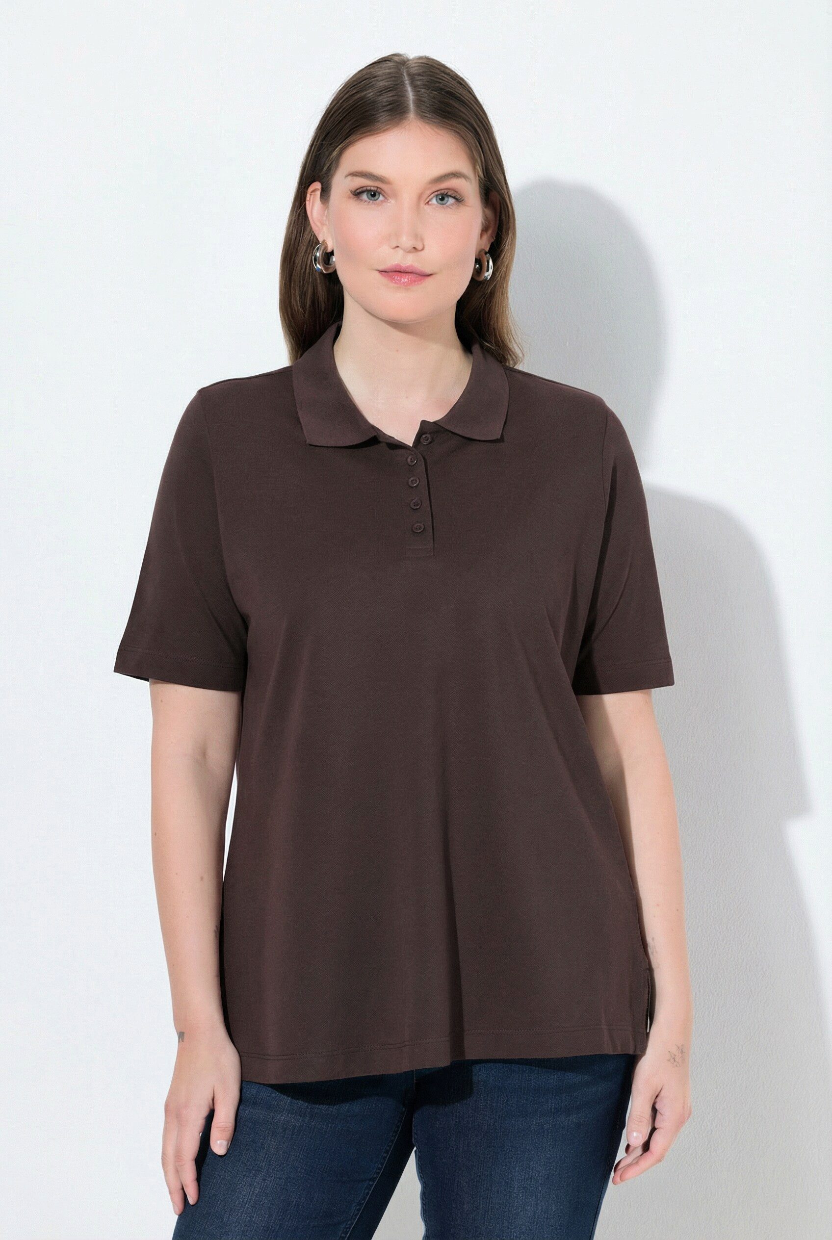 Ulla Popken Poloshirt Poloshirt längere Knopfleiste Polokragen Halbarm