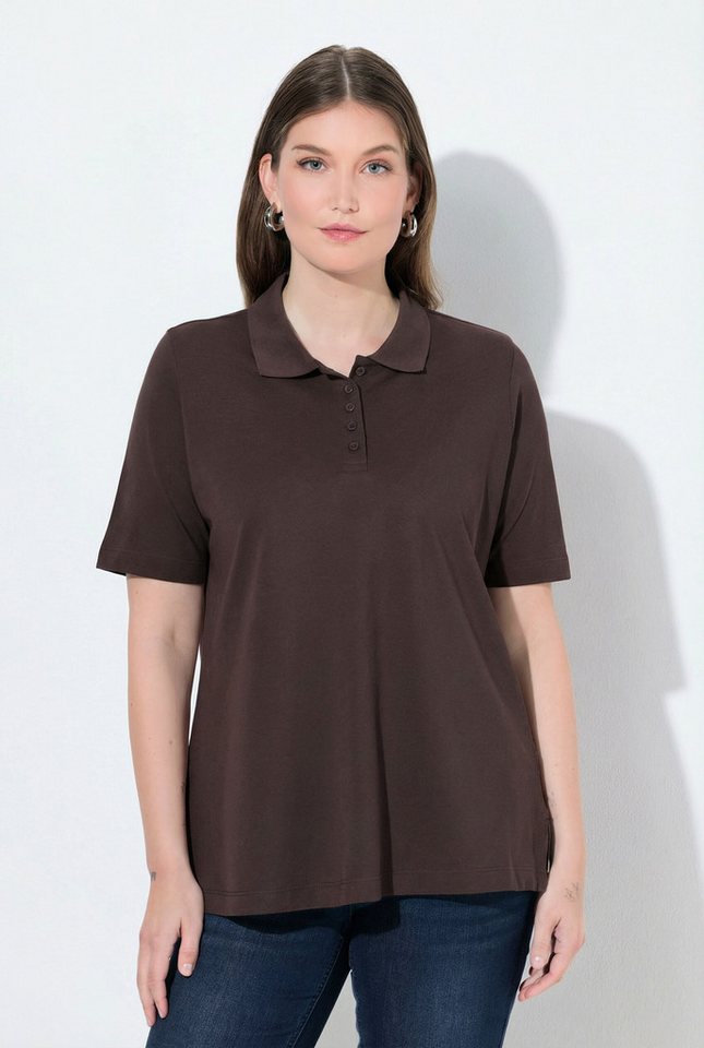 Ulla Popken Poloshirt Poloshirt längere Knopfleiste Polokragen Halbarm