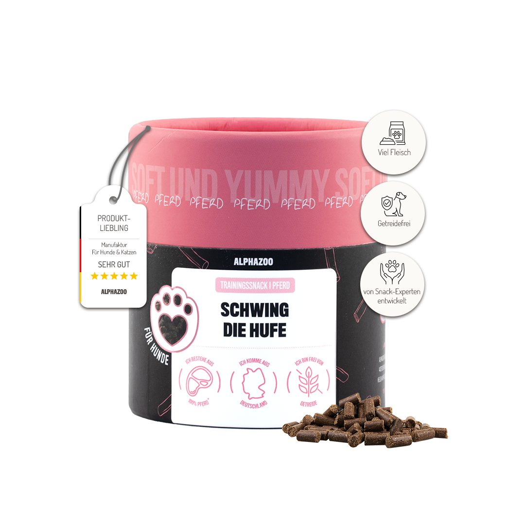 ALPHAZOO Schwing Die Hufe 65g, Weiche Hundeleckerli mit Pferd getreidefrei und ohne Zuckerzusatz, Snack für: Hunde, Trainingssnack mit viel Fleisch und hypoallergen