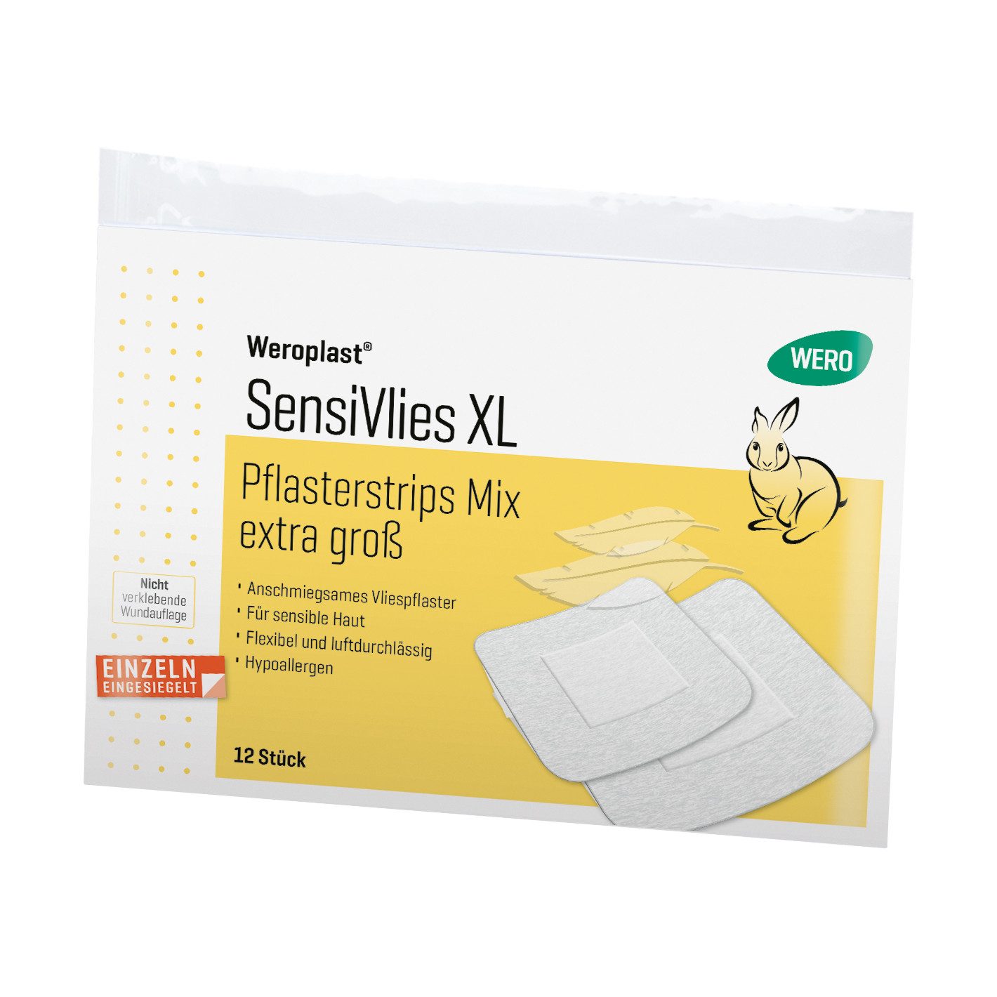 Weroplast® Wundpflaster Weroplast® SensiVlies XL Pflasterstrips Mix, 12 Stk/Pkg (12 St), Pflasterstrips