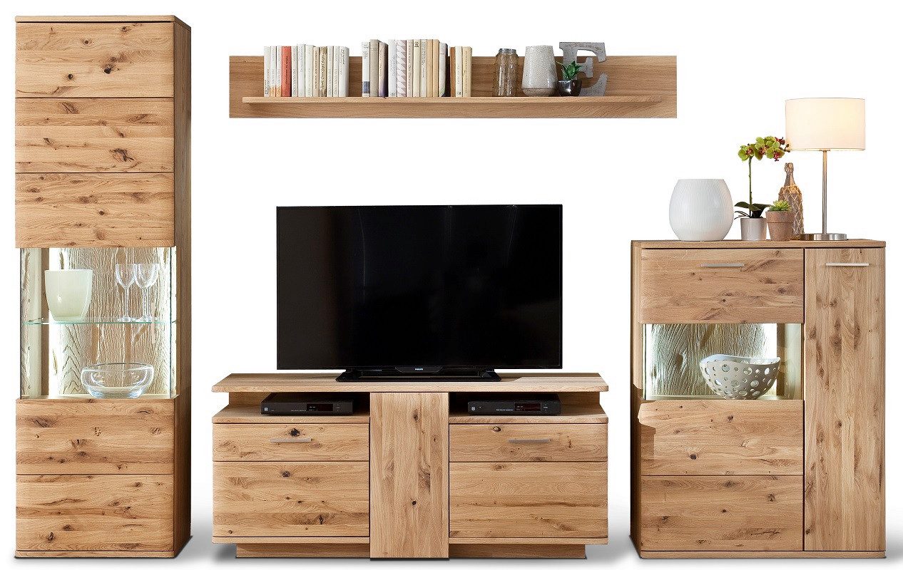 MCA furniture Wohnwand Wohnwand Wohnkombination Santori, Eiche Bianco, 4-teilig, (4-St)