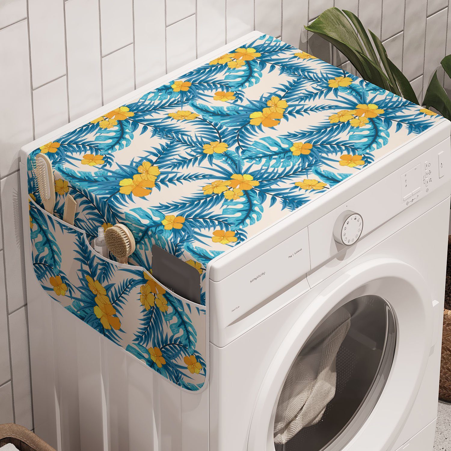 Badorganizer für und Trockner, Monstera Abakuhaus Blatt Anti-Rutsch-Stoffabdeckung Palm Exotische Tropisch Waschmaschine