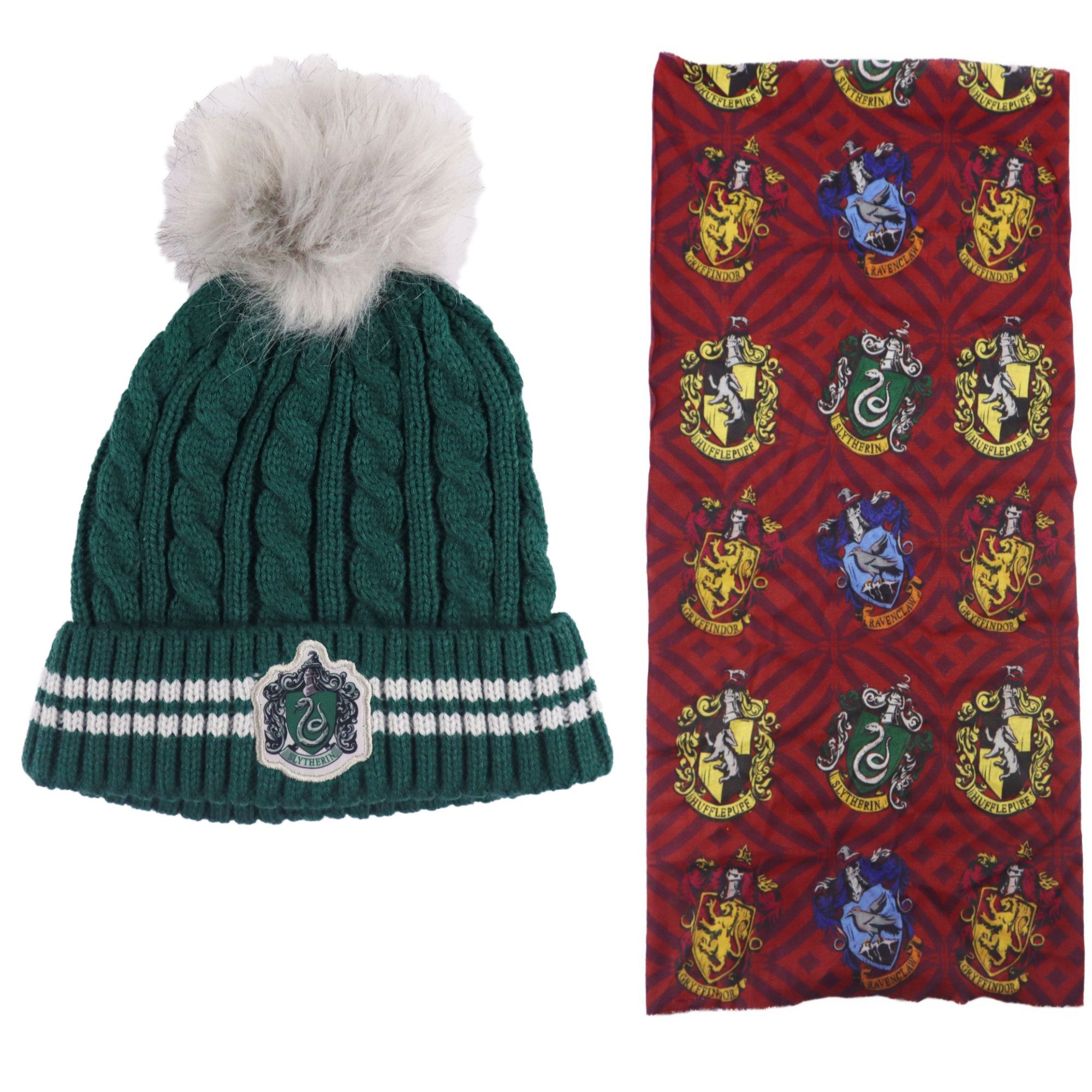 Harry Potter Bommelmütze Harry Potter Gryffindor Slytherin Mädchen Winter Set Mütze plus Snood Gr. 54 bis 56 Grün