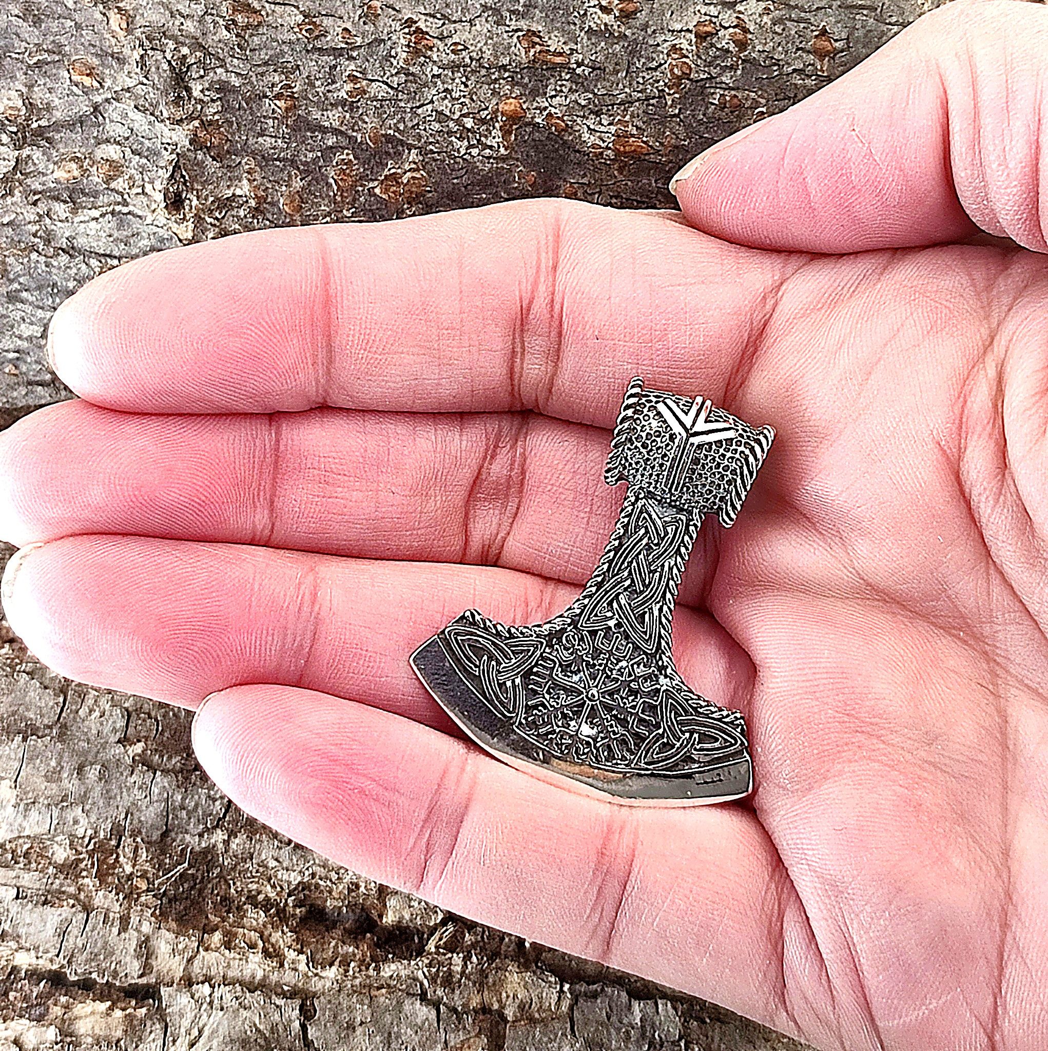 Kiss of Leather Kette mit Anhänger Thorshammer Thor Hammer Wikingerkompass Vegvisir Königskette 3 mm