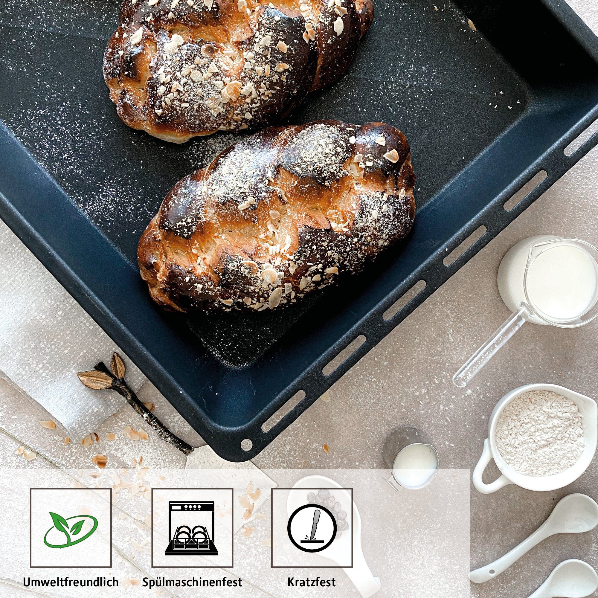 ICQN Backblech 445 x 375 x 50 mm, Extra Tiefe, Non-Stick, Antihaft-Beschichtung, (1-St), Passend für Whirlpool, Ignis, Bauknecht, Indesit, Algor, Neckermann