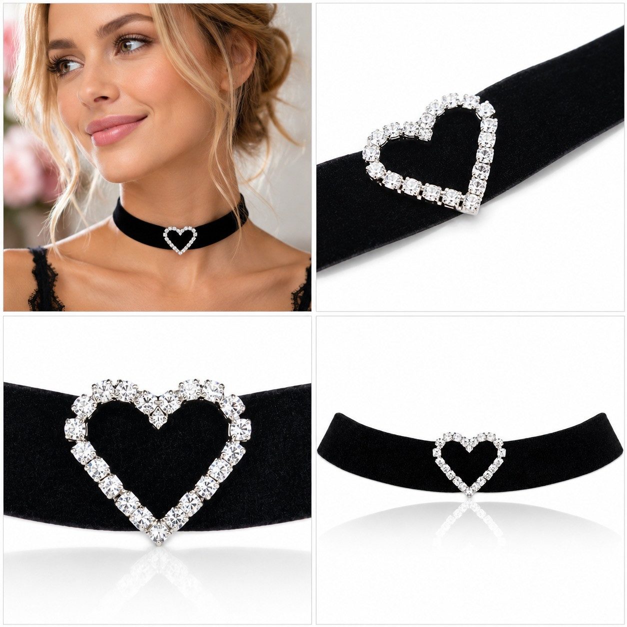LUISIA® Collier Samt Kropfband mit Strass Herz aus Kristallen von Swarovski® (1-tlg., inkl. Schmuckbox) – Bild 3 von 5