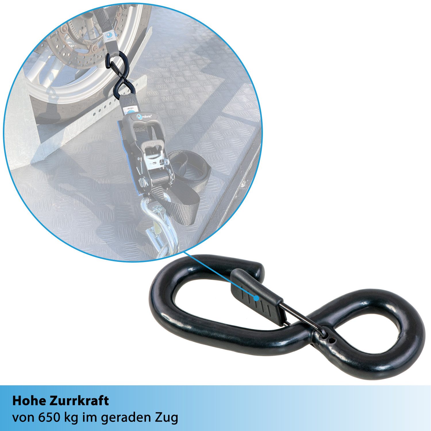 valonic Spanngurt valonic CLAW 2x S-Haken, 650 Kg gummiert, Sicherheitsverschluss, Öse