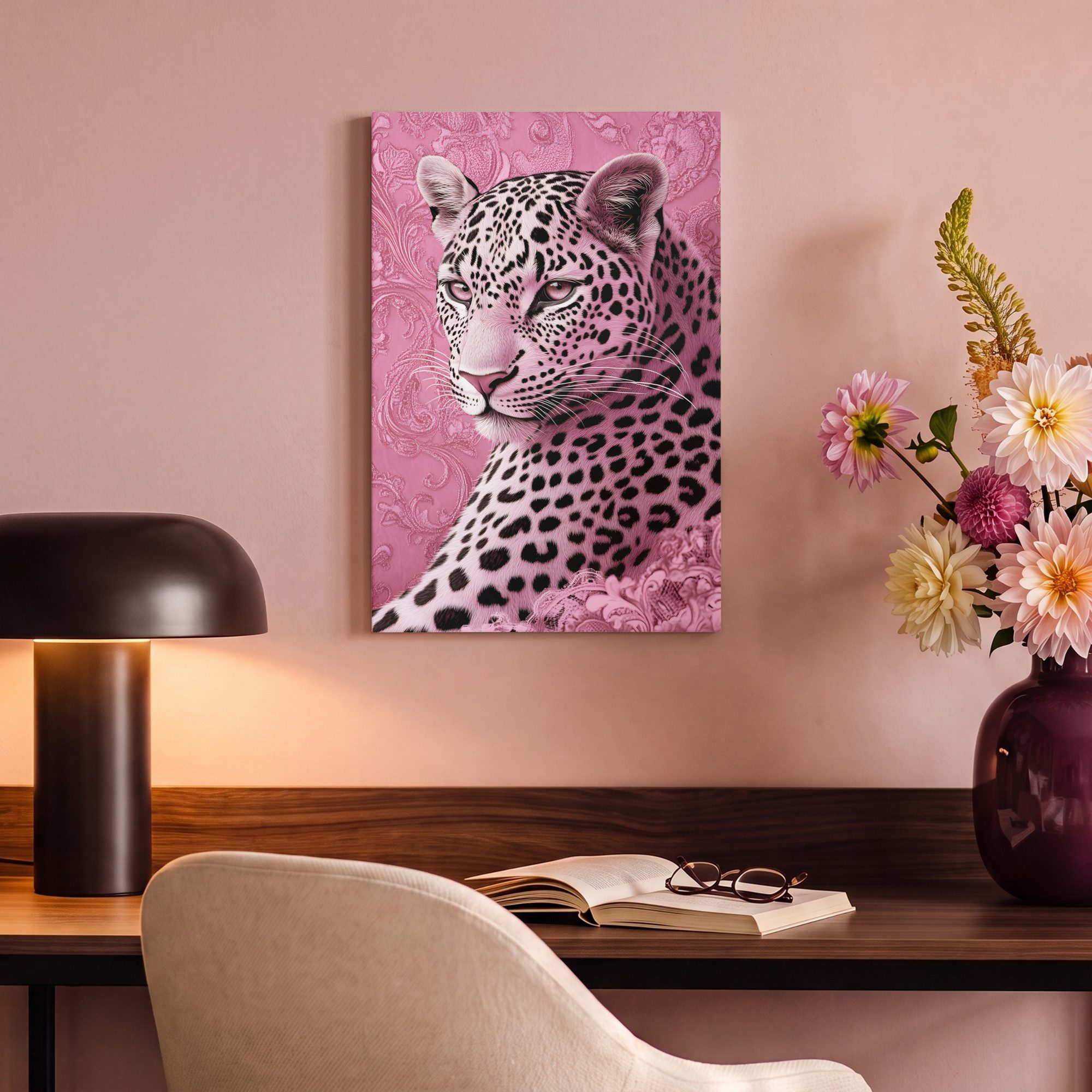 OneMillionCanvasses® Leinwandbild Panther - Deluxe - Rosa, Fotodruck (1 St), Leinwand Canvas Wandbild, Wanddekoration 20x30 cm – Bild 4 von 5