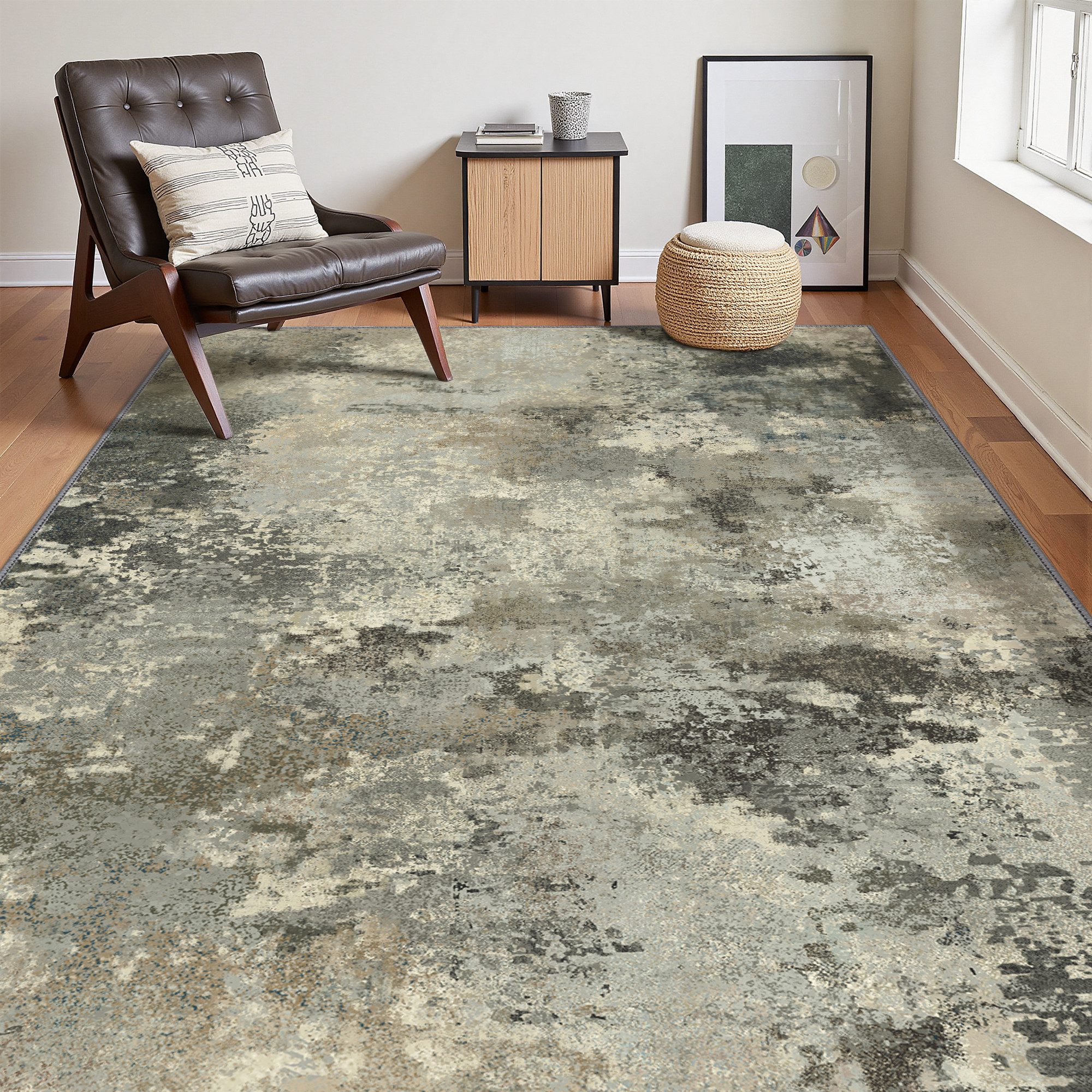 GENIMO Teppich Wohnzimmer Teppich, Boho Vintage, waschbar, rutschfest, rechteckig, 80X150cm, grau