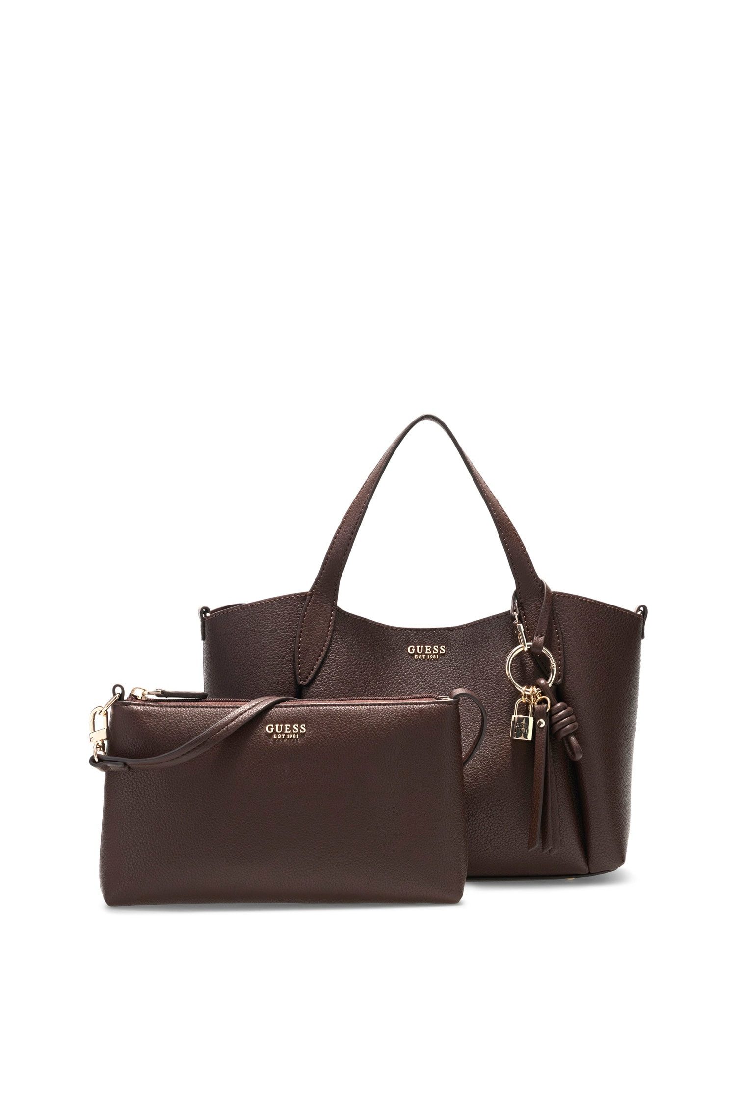 Guess Umhängetasche MELODY 2 IN 1 SATCHEL (Set, Abnehmbarer Schlüsselanhänger und herausnehmbare Innentasche), Damen Handtasche mit abnehmbarem Schlüsselanhänger