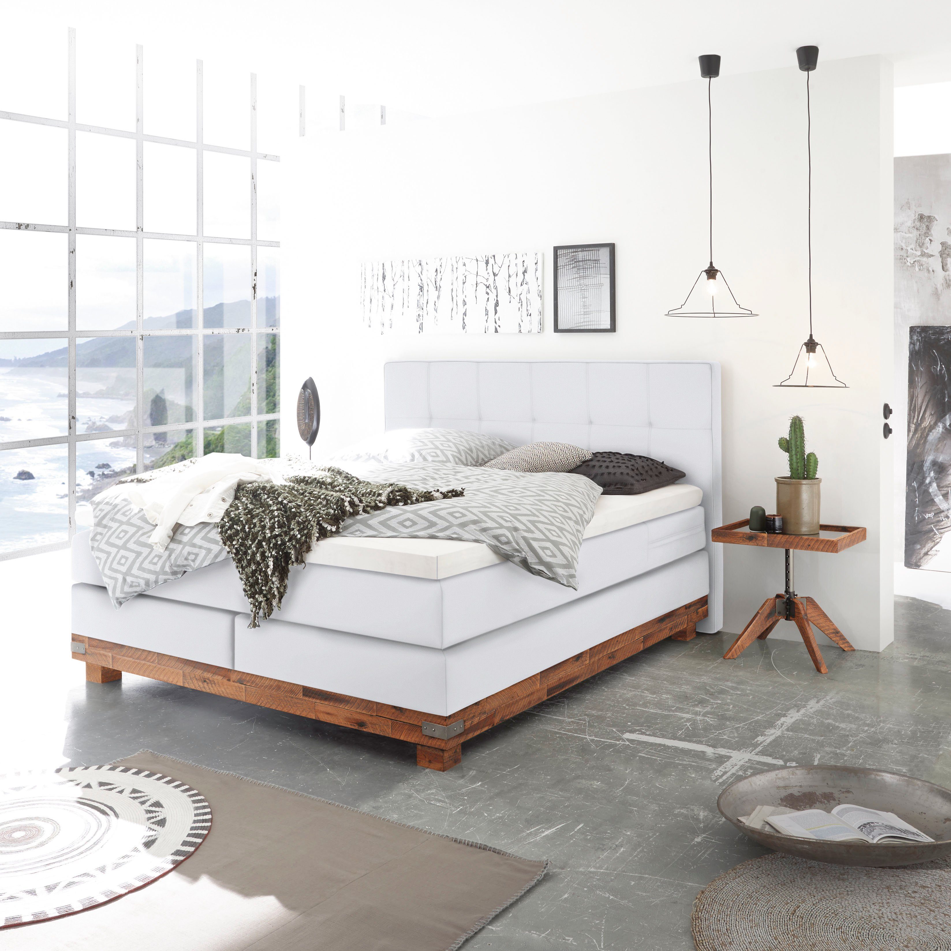 HASENA Boxspringbett Boston, Massivholz-Sockel, Punktsteppung im günstig online kaufen