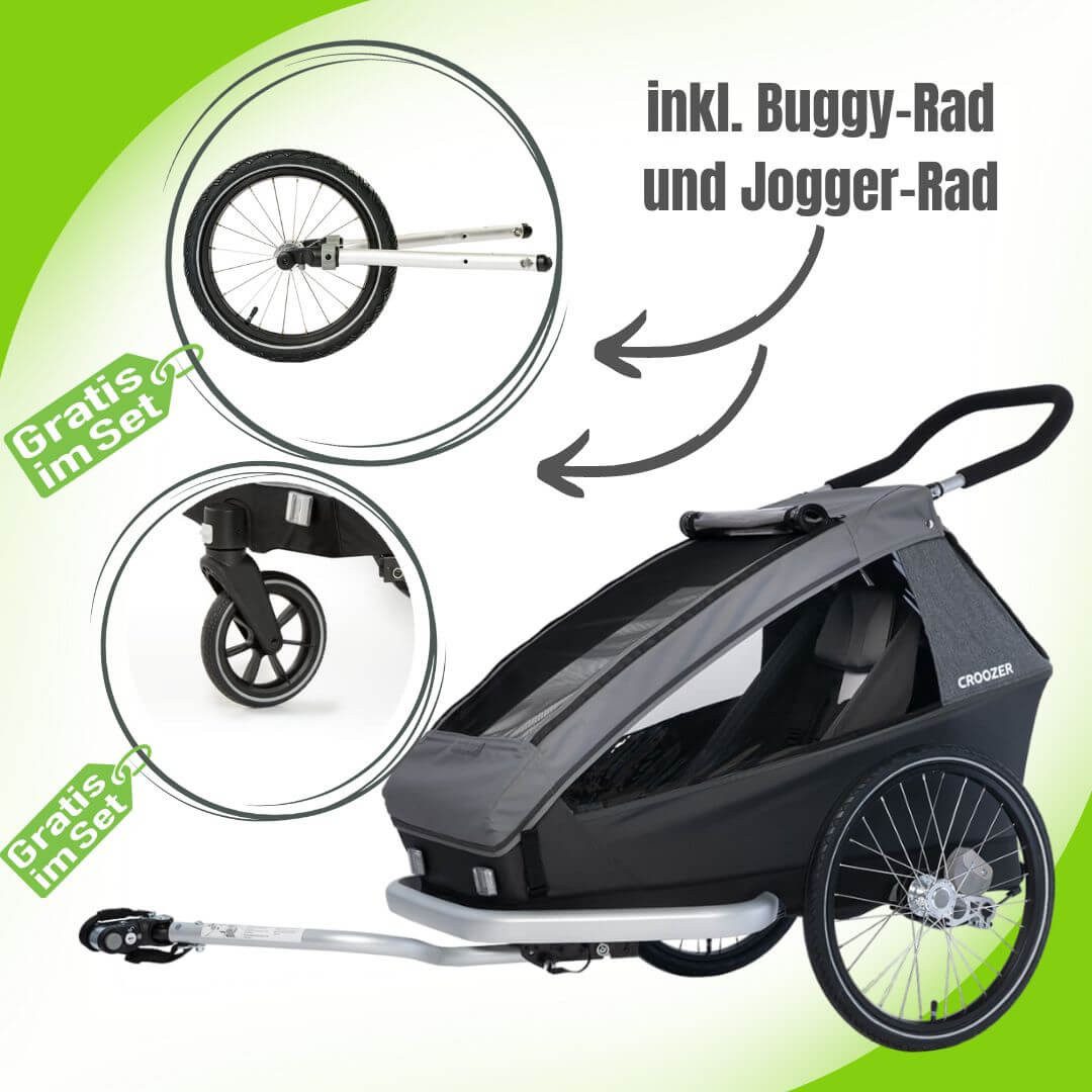 Croozer Fahrradkinderanhänger Kid Keeke 1 3in1 Kinderfahrradanhänger mit Buggyrad und Jogger-Set