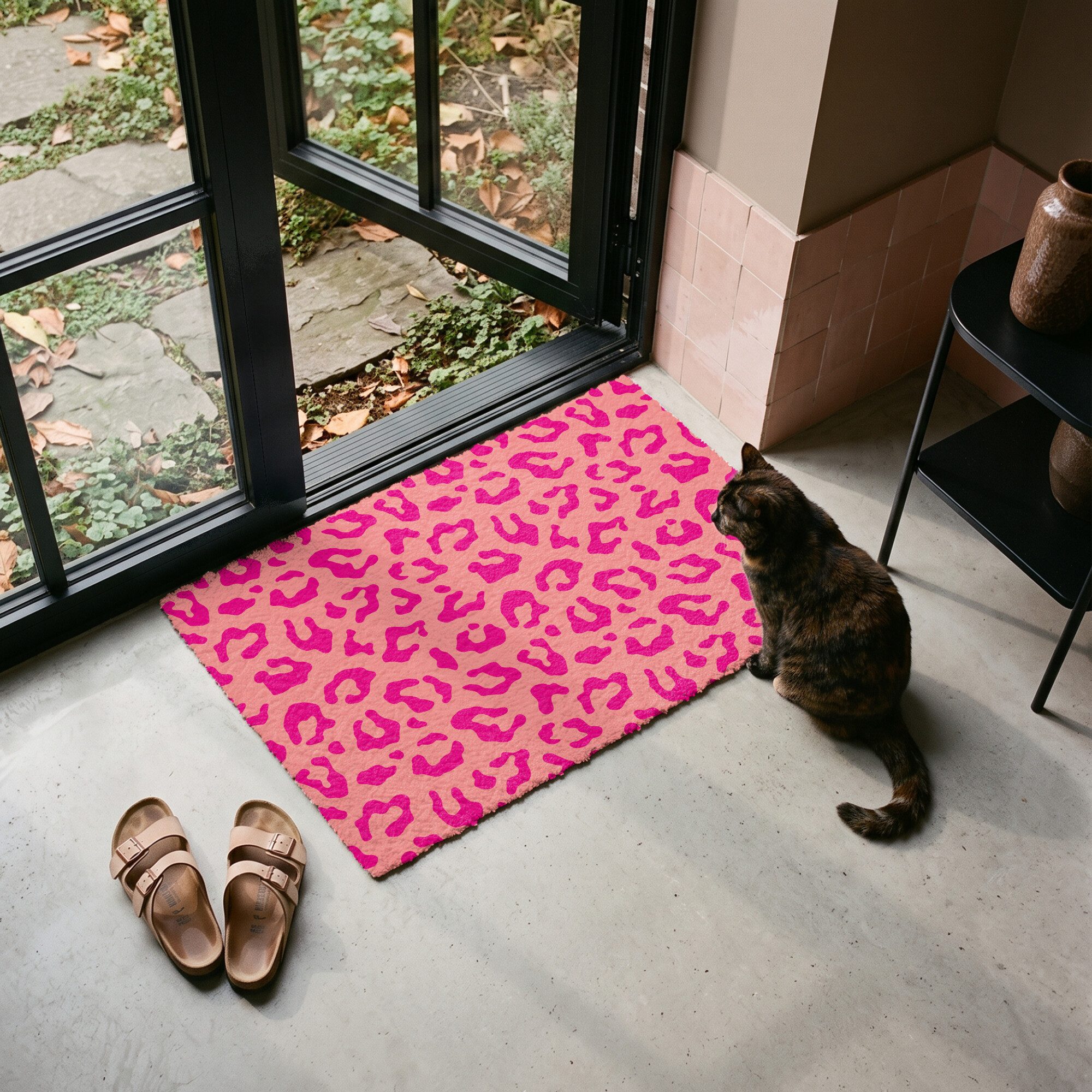 MuchoWow Fußmatte Pantherdruck - Rosa - Tierdruck - Minimalistisch, Rechteckig, innen Schmutzfangmatte, Tür, Schmutzfänger Flur, Teppich 60x40 cm – Bild 4 von 5