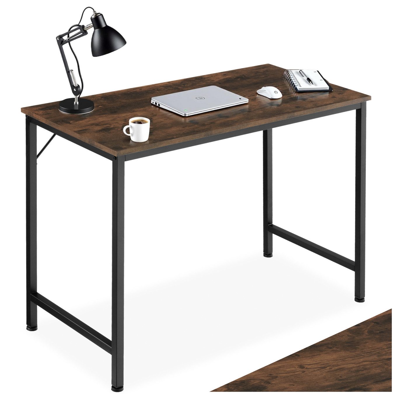 tectake Schreibtisch Bürotisch aus Holz und Stahl, Höhe 75,5 cm (Arbeitstisch Jenkins, 1-St., in Industrial Holz dunkel, rustikal), große Beinfreiheit, mit höhenverstellbaren Kunststofffüßen von TECTAKE