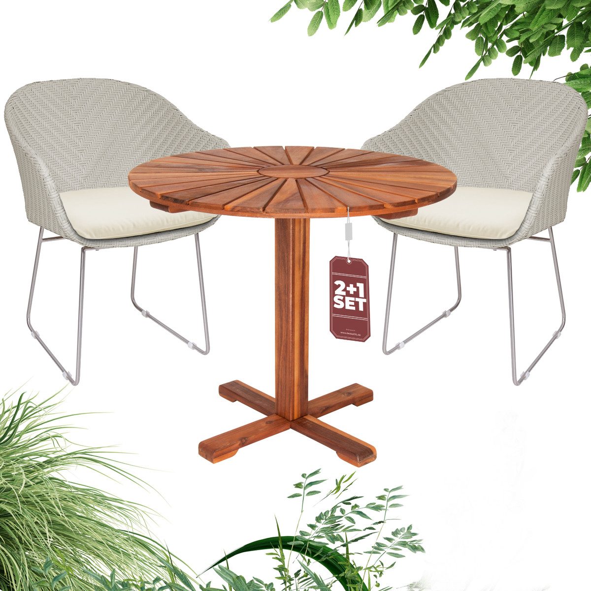 Casaria Balkonset Monza, (3-tlg), Gartenmöbel Set 2 Personen Esstisch Akazien Holz Poly Rattan Lounge