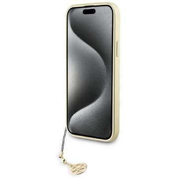 Guess Handyhülle Case iPhone 15 Plus Kunstleder braun mit Kette goldfarbig 6,7 Zoll, Kantenschutz