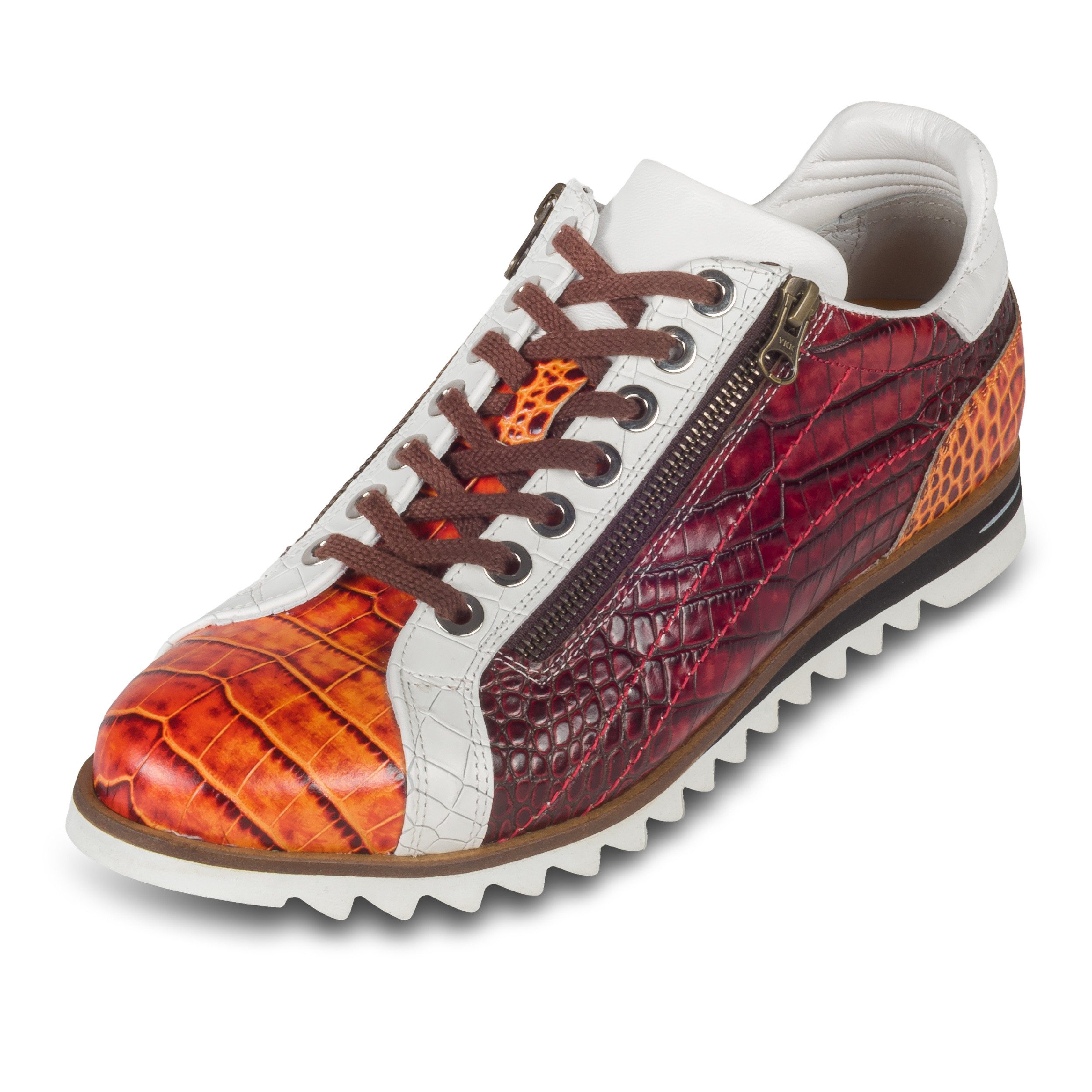 Lorenzi Lorenzi Herren Sneaker rot/orange/weiß, Leder Reptil-Prägung Sneaker Handgefertigt in Italien