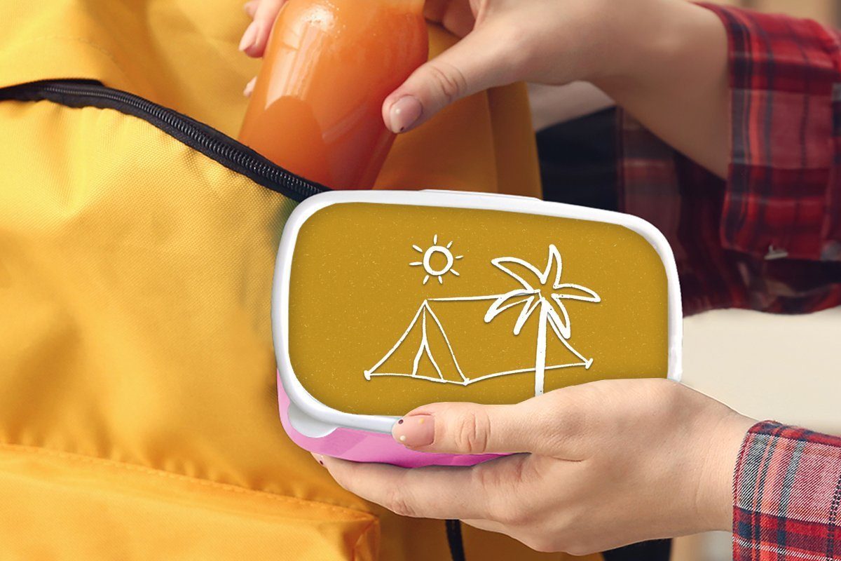 MuchoWow Lunchbox Sommer - Brotbox Brotdose Snackbox, Kinder, rosa für Zelt Kunststoff Kunststoff, Palme, - (2-tlg), Mädchen, Erwachsene