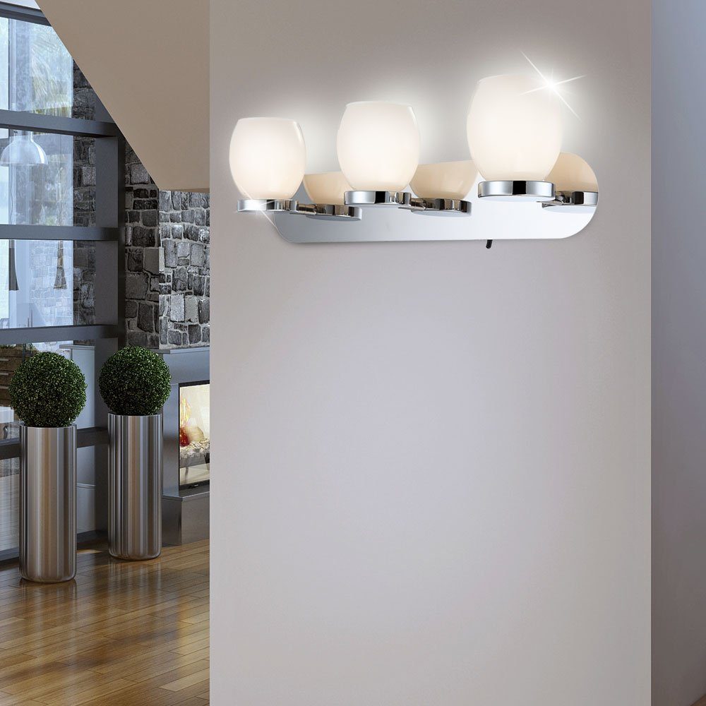 Globo LED Wandleuchte, LED-Leuchtmittel fest verbaut, Warmweiß, 9 Watt LED Wand Leuchte Glas opal Schalter Beleuchtung Chrom