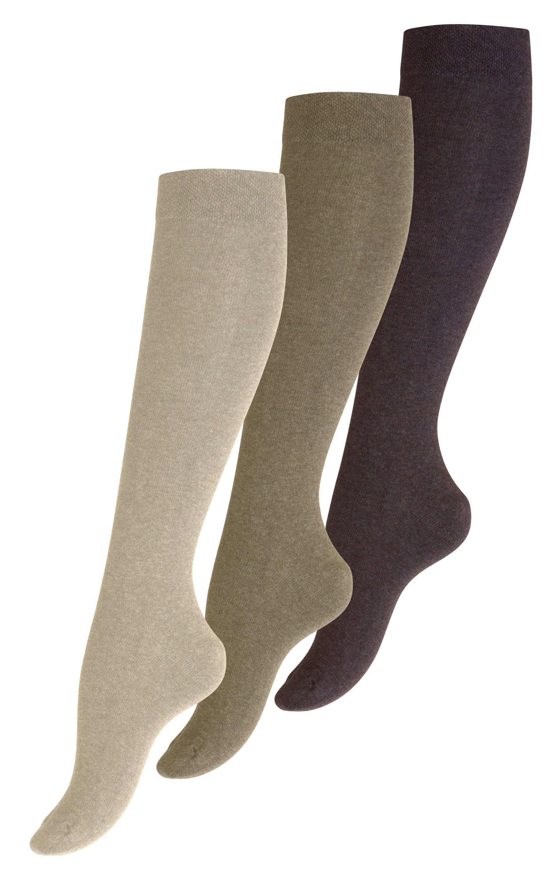 Cotton Prime® Kniestrümpfe (3-Paar) breiter Komfortbund günstig online kaufen