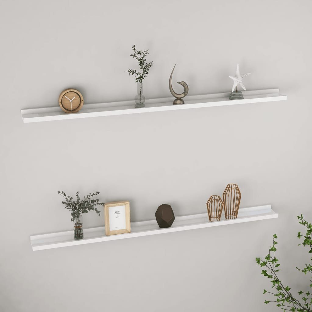 vidaXL Wandboard aus MDF in Hochglanz-Weiß. Abmessungen (LxBxH) 9x115x3 cm, 2er-Set