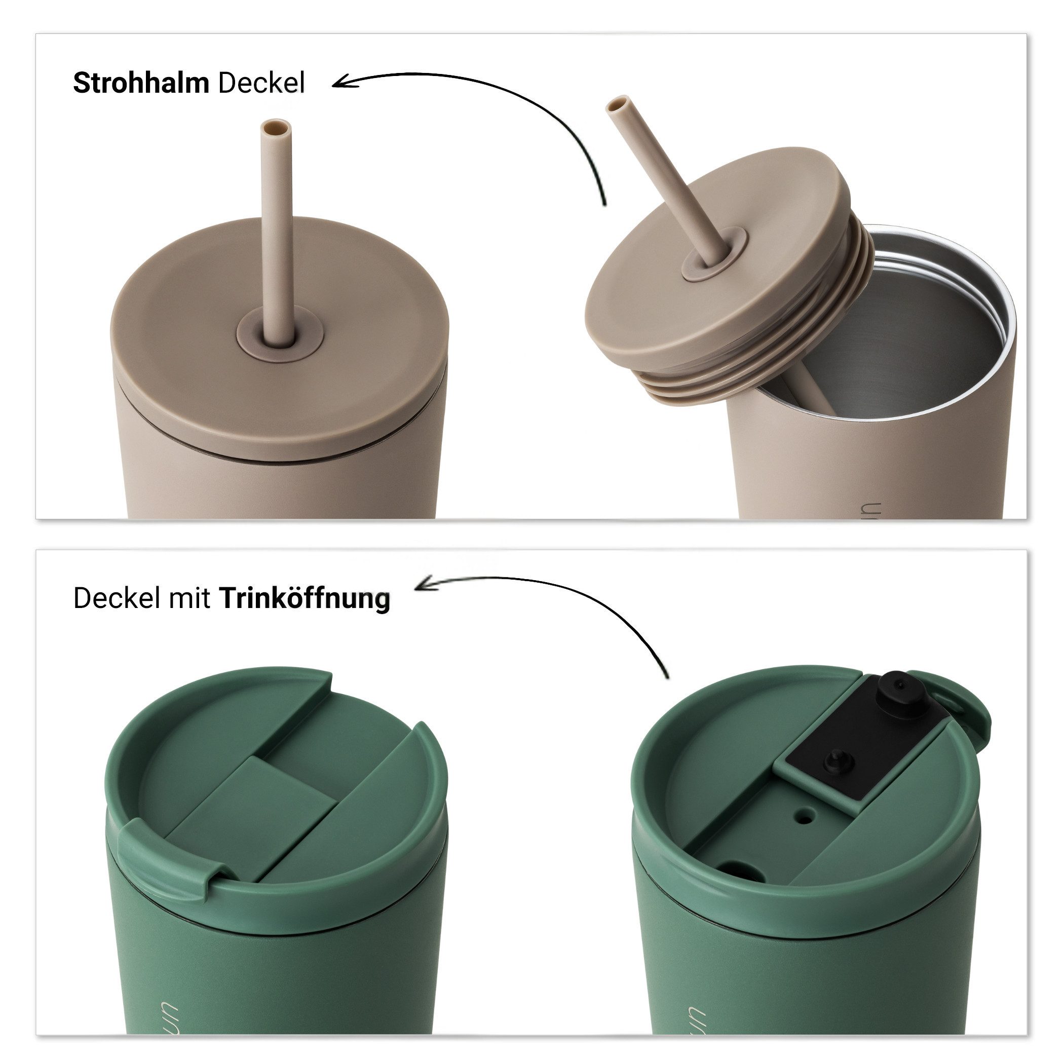 Vinsun Thermobecher Edelstahl Becher mit Strohhalm 480ml - Isolierbecher auslaufsicher, 4-tlg., Edelstahl, Doppelwandig isoliert, BPA frei, bruchfest, Kalt- und Heißgetränke