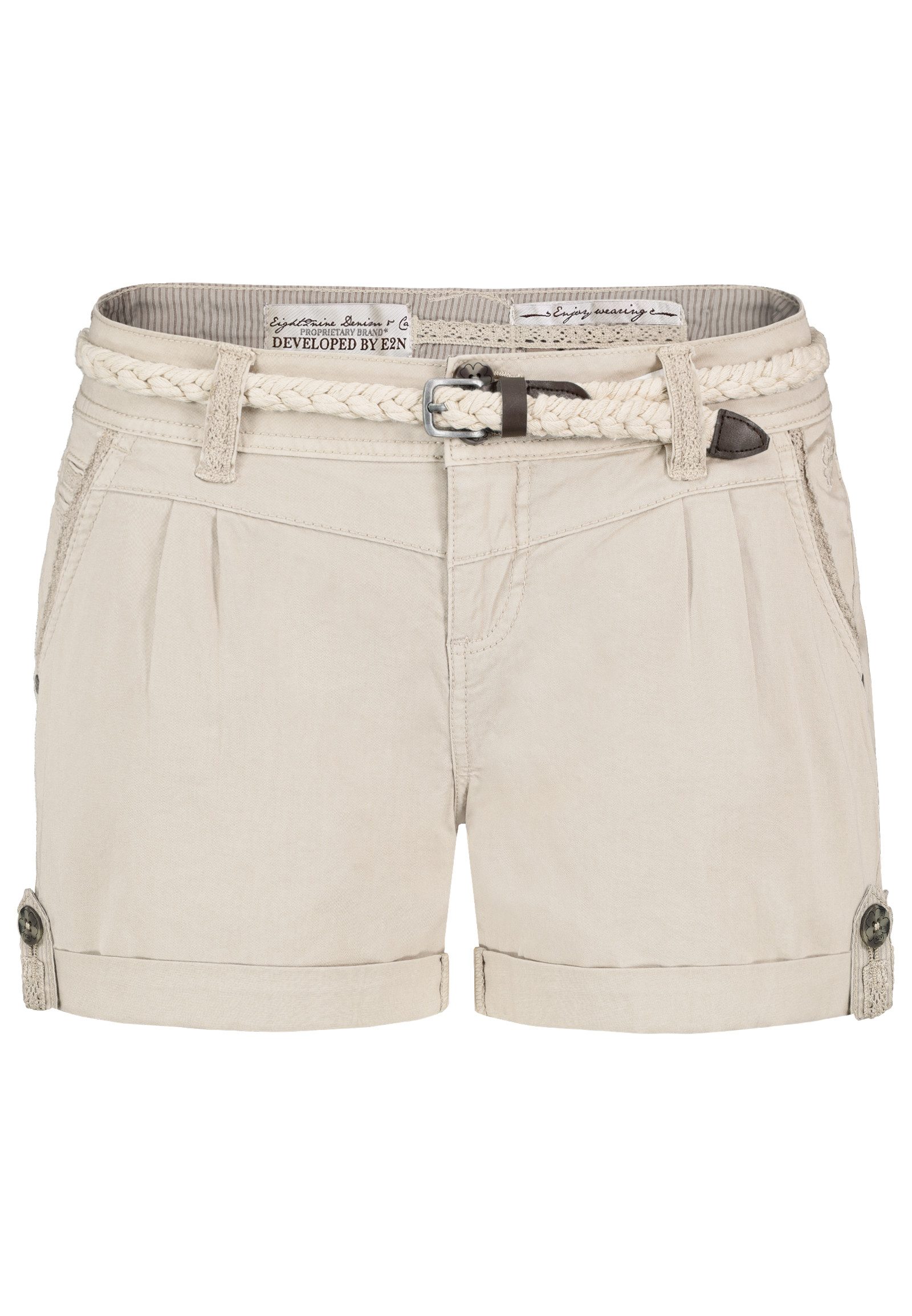 Eight2Nine Chinoshorts Damen Shorts mit Flechtgürtel Kurze Hose, Stretch-Twill, inkl. Gürtel