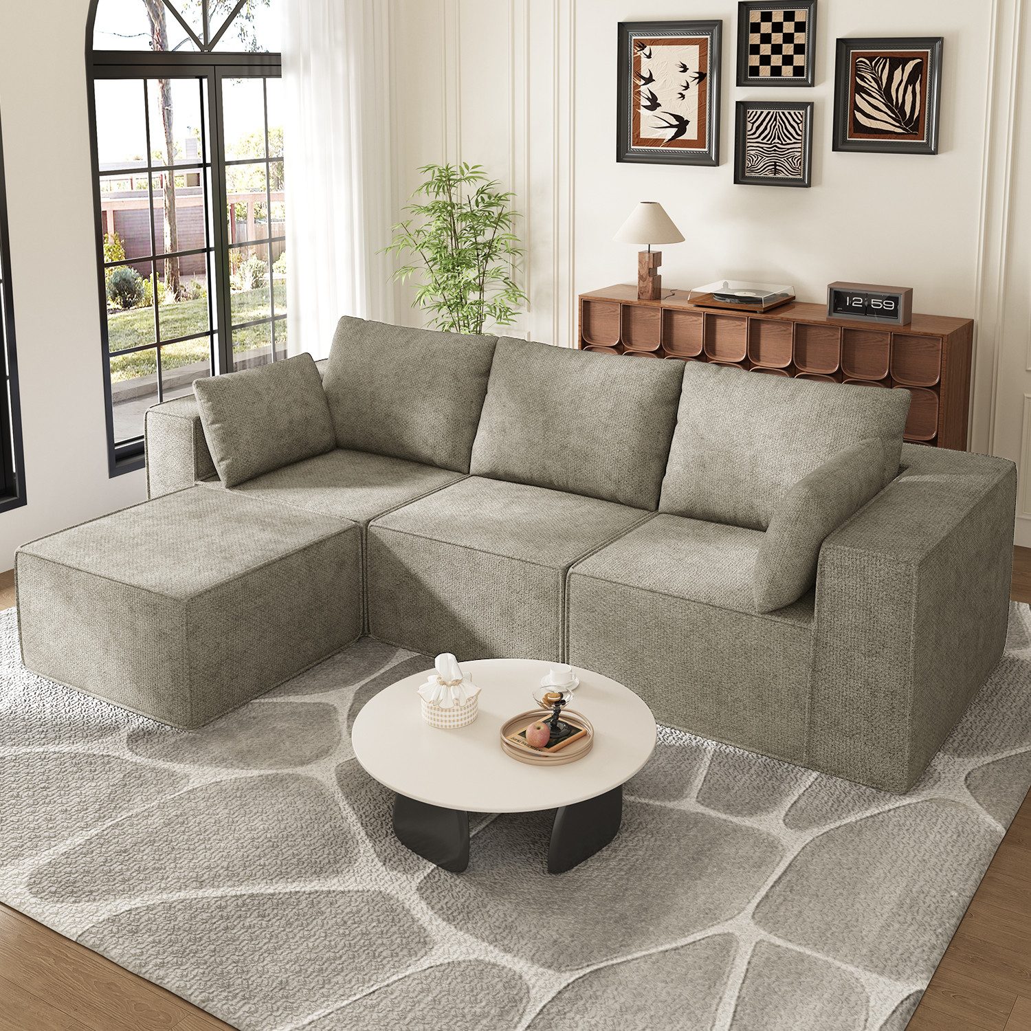 Lexzurn 3-Sitzer Sofa, Schlafsofa 258.5x66cm, inkl.3 Zierkissen Bequemes Chenille Sofa, mit 200 KG Belastbarkei, Geeignet Fur Wohnzimmer, Buro, Lounge, Zimmer, Schlafzimmer, strapazierfähig & haustierfreundlich